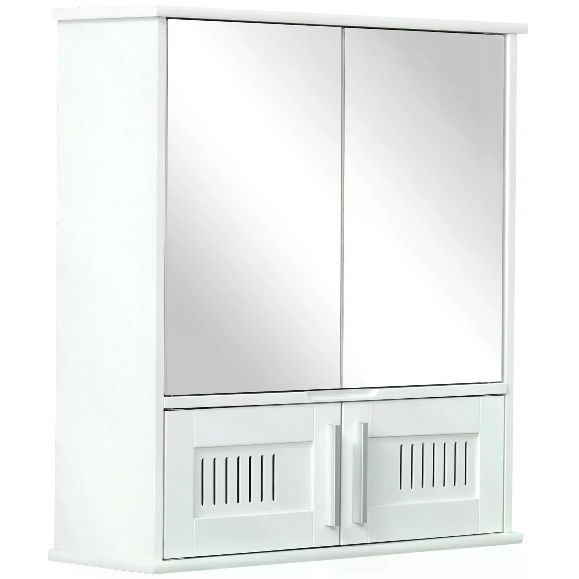 Wall Mounted Bathroom Mirror Cabinet with Adjustable Shelf - White