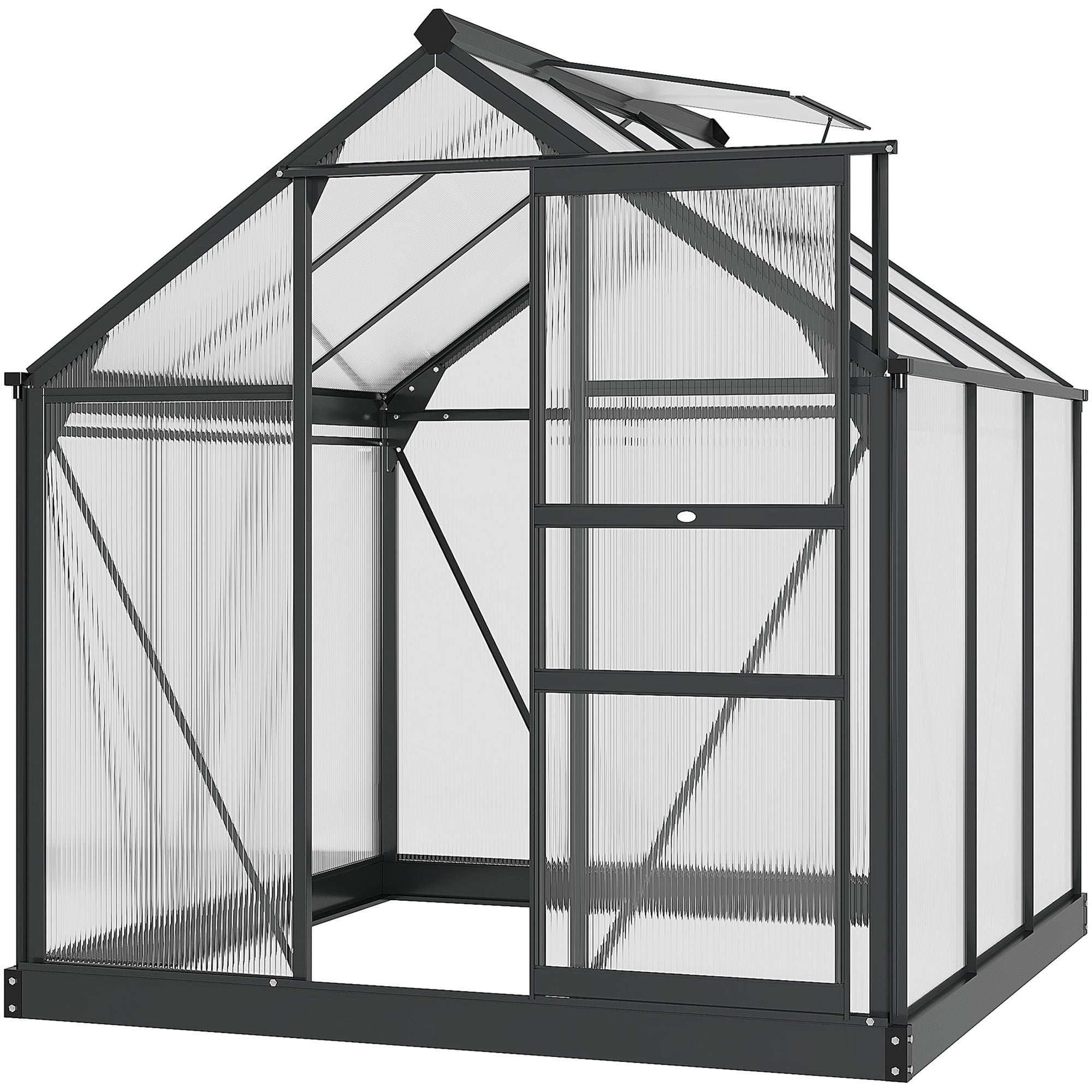 6 x 6 ft Aluminium Frame Greenhouse with Slide Door and Window - Clear Polycarbonate