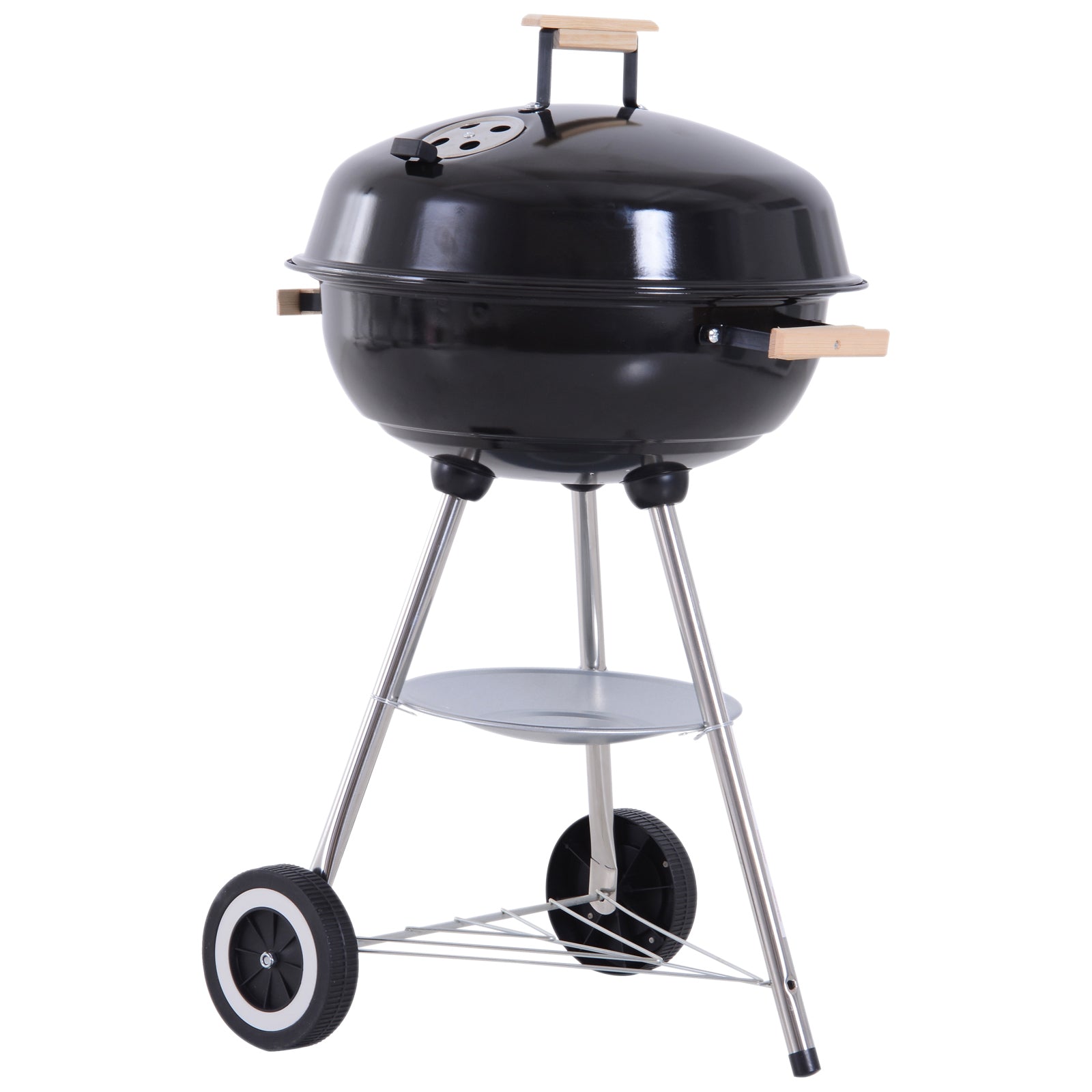 Portable Round Kettle Charcoal BBQ Grill with Heat Control for Outdoor Patio Party - Black