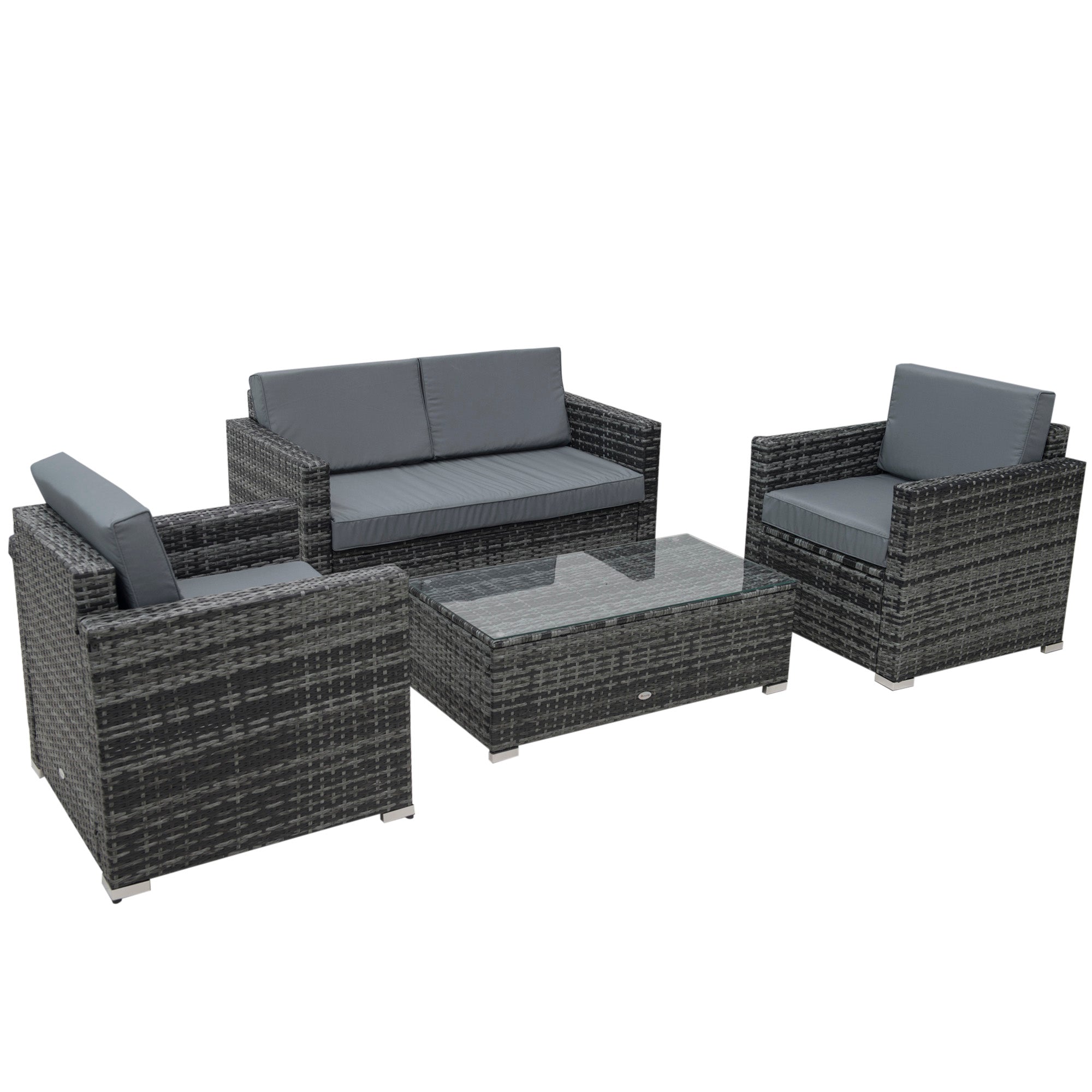 4-Piece Wicker Steel Rattan Garden Sofa Set with Cushions - Grey