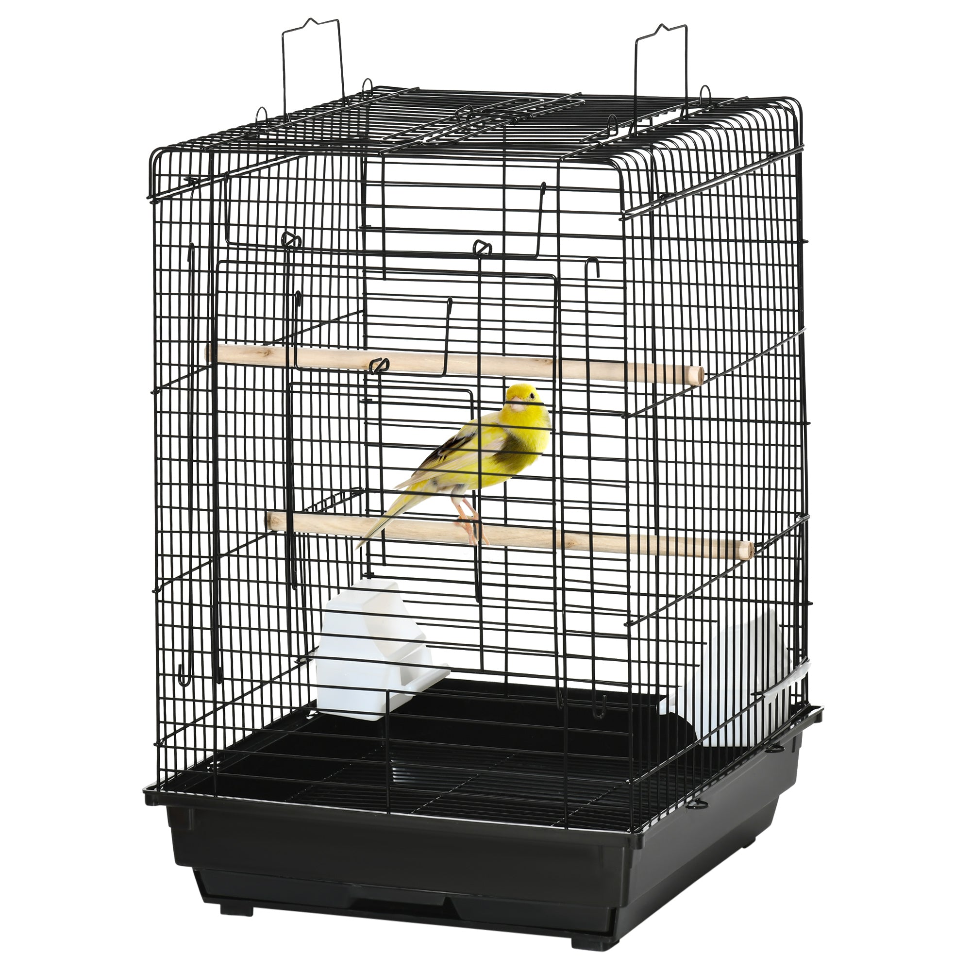 Steel Bird Cage with Stand, Openable Top, Tray, Handles & Feeding Bowls for Parakeet Finch - Black