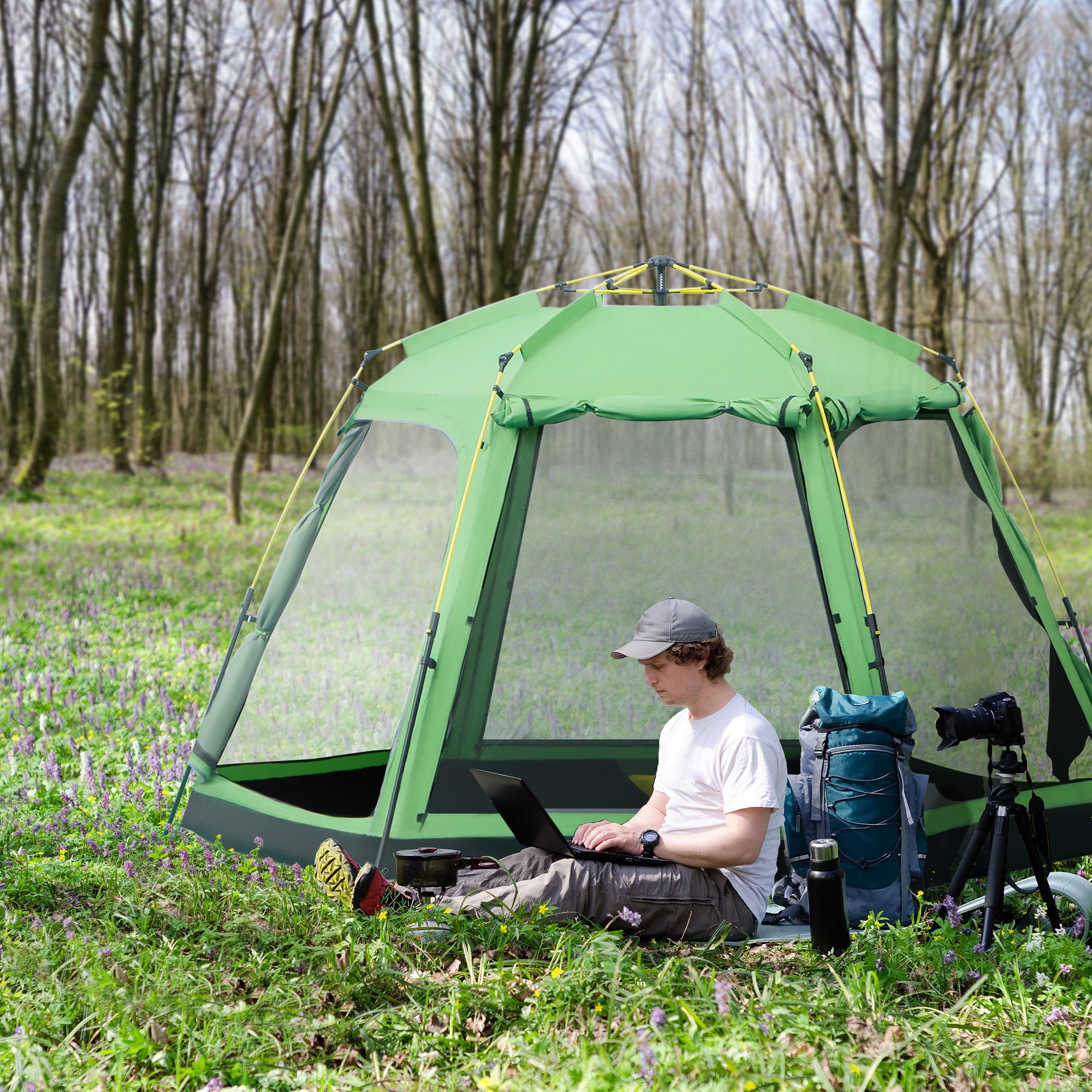 6 Person Pop-Up Camping Tent with 2-Tier Ventilation and Carry Bag - Green