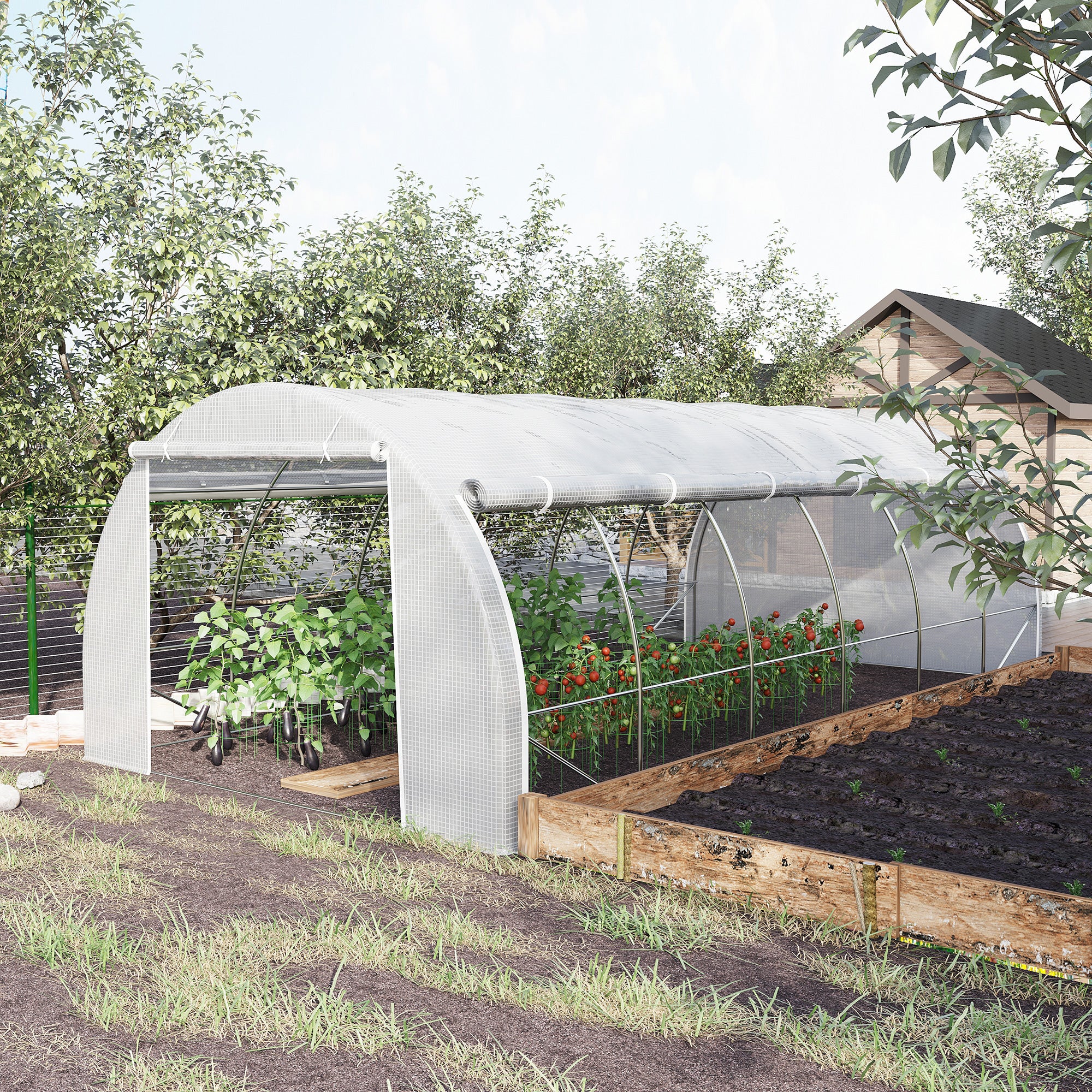 6 x 3 x 2m Walk-In Polytunnel Greenhouse Set with Steel Frame - White