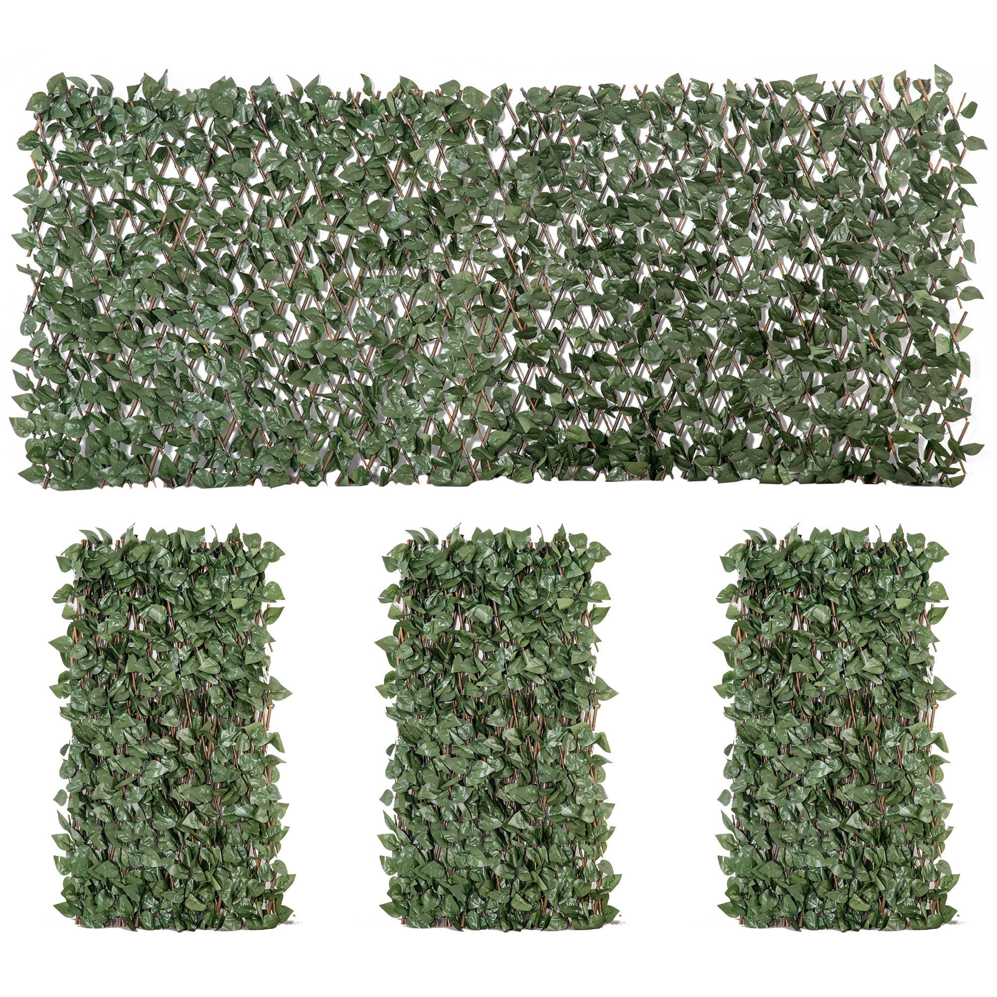 4 Pieces Expanding Artificial Laurel Trellis Fence 2m x 1m Privacy Screen - Green