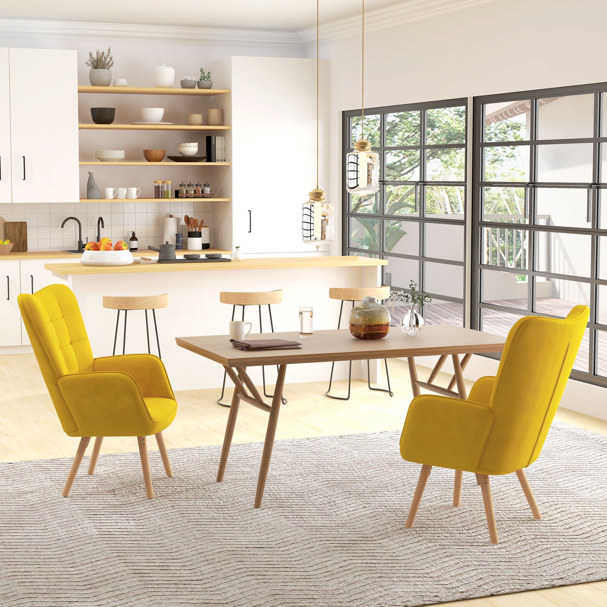 Modern Velvet-Touch Wingback Accent Chair Set of 2 - Yellow