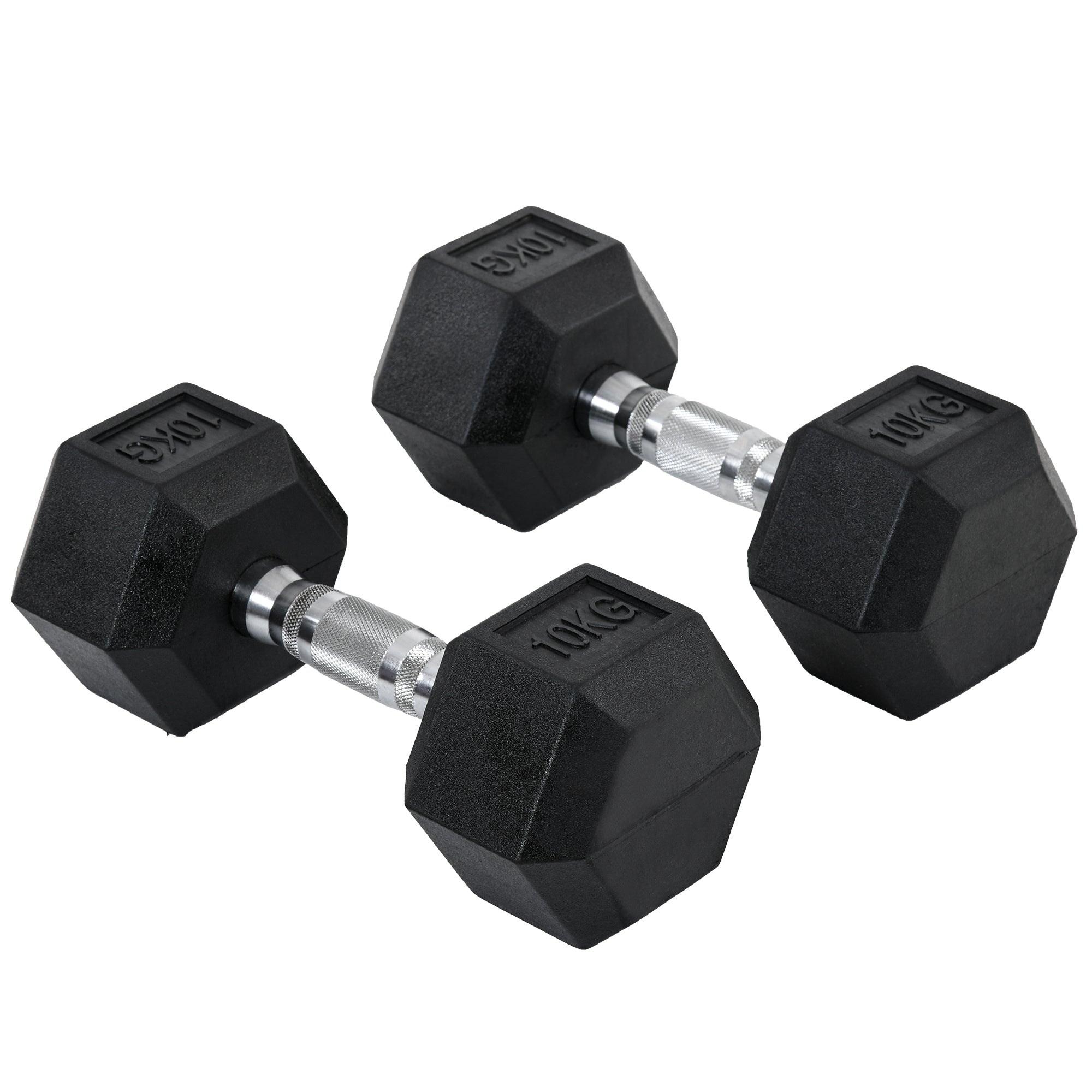 Set of 2 Rubber Hex Dumbbells for Weight Lifting - Black