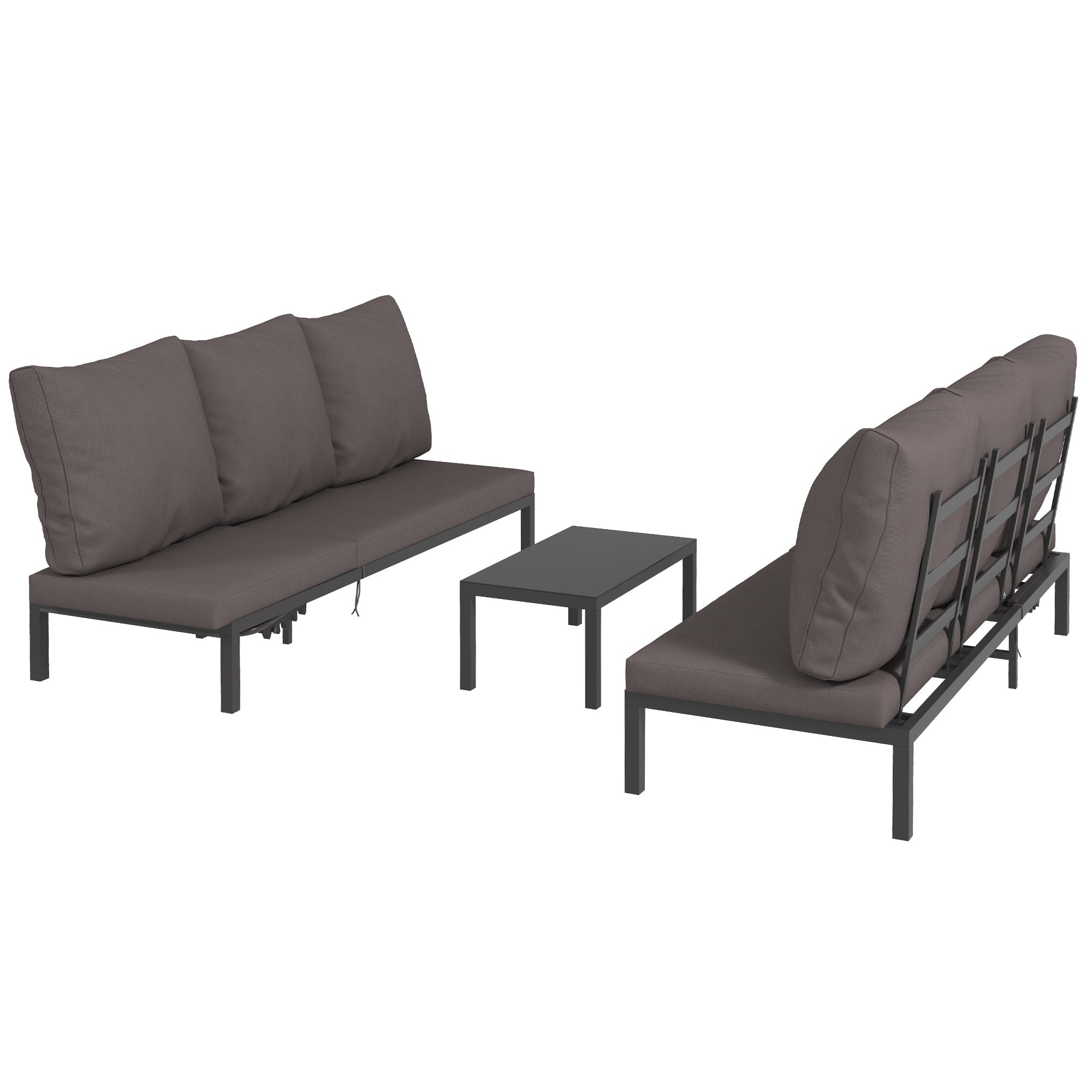 3 Piece Aluminium Garden Sun Lounger Set with Cushions - Black