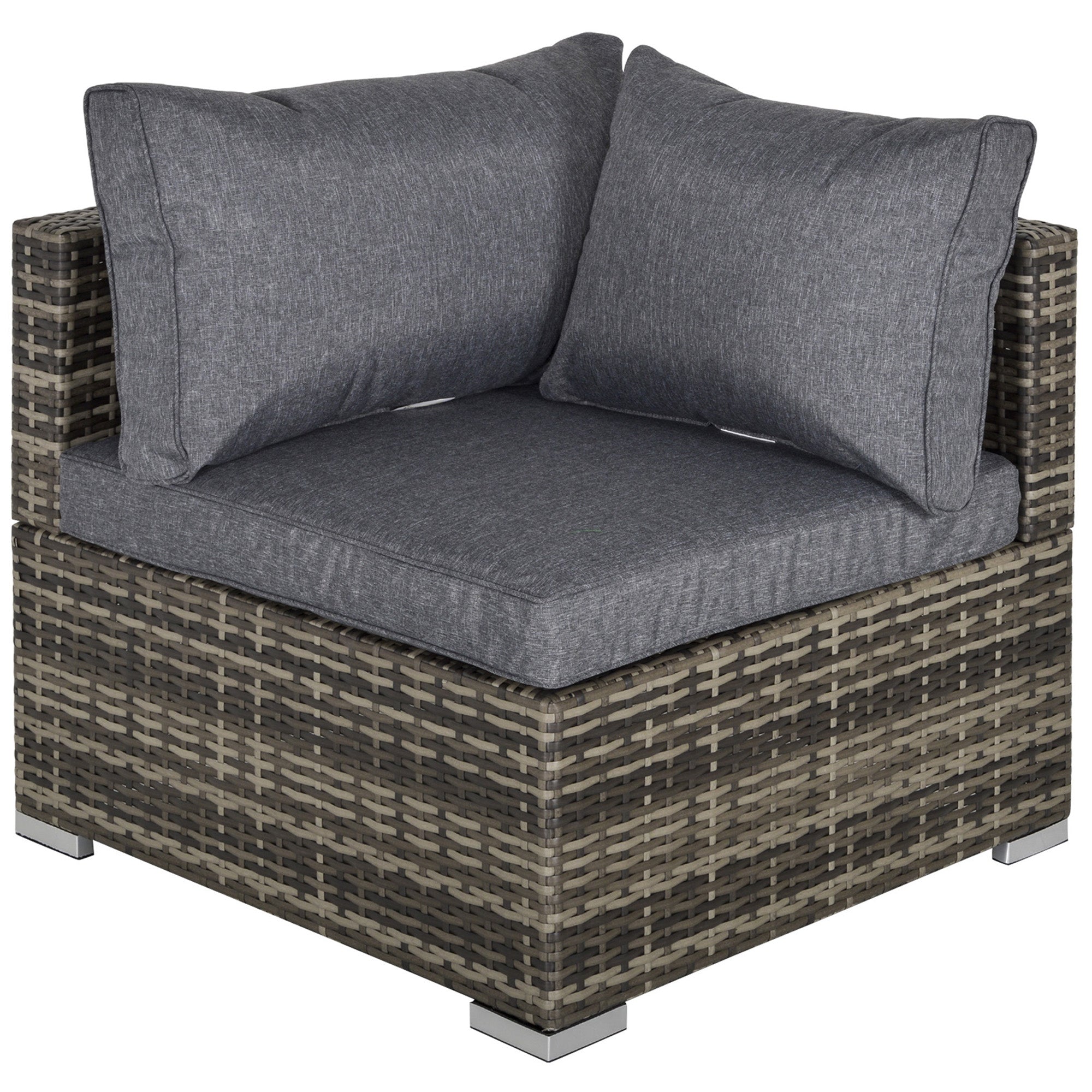 1 Seater PE Rattan Corner Sofa with Cushions - Deep Grey