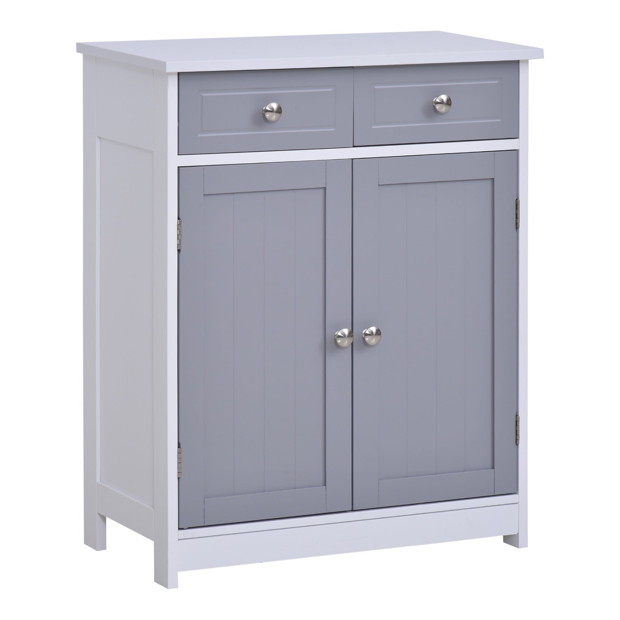 Free-Standing Bathroom Storage Cabinet with Adjustable Shelf - Grey and White