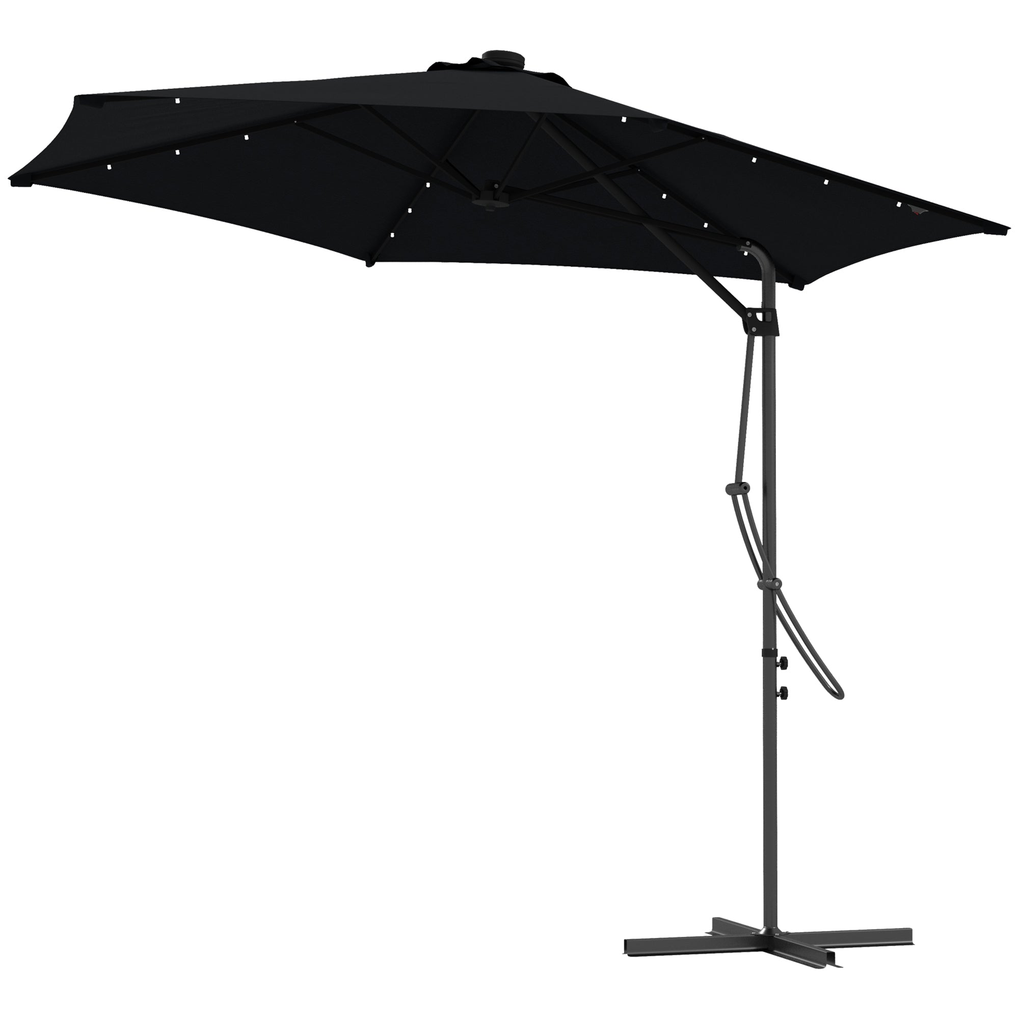 3 Metre Cantilever Garden Parasol with Solar LED and Waterproof Cover - Black