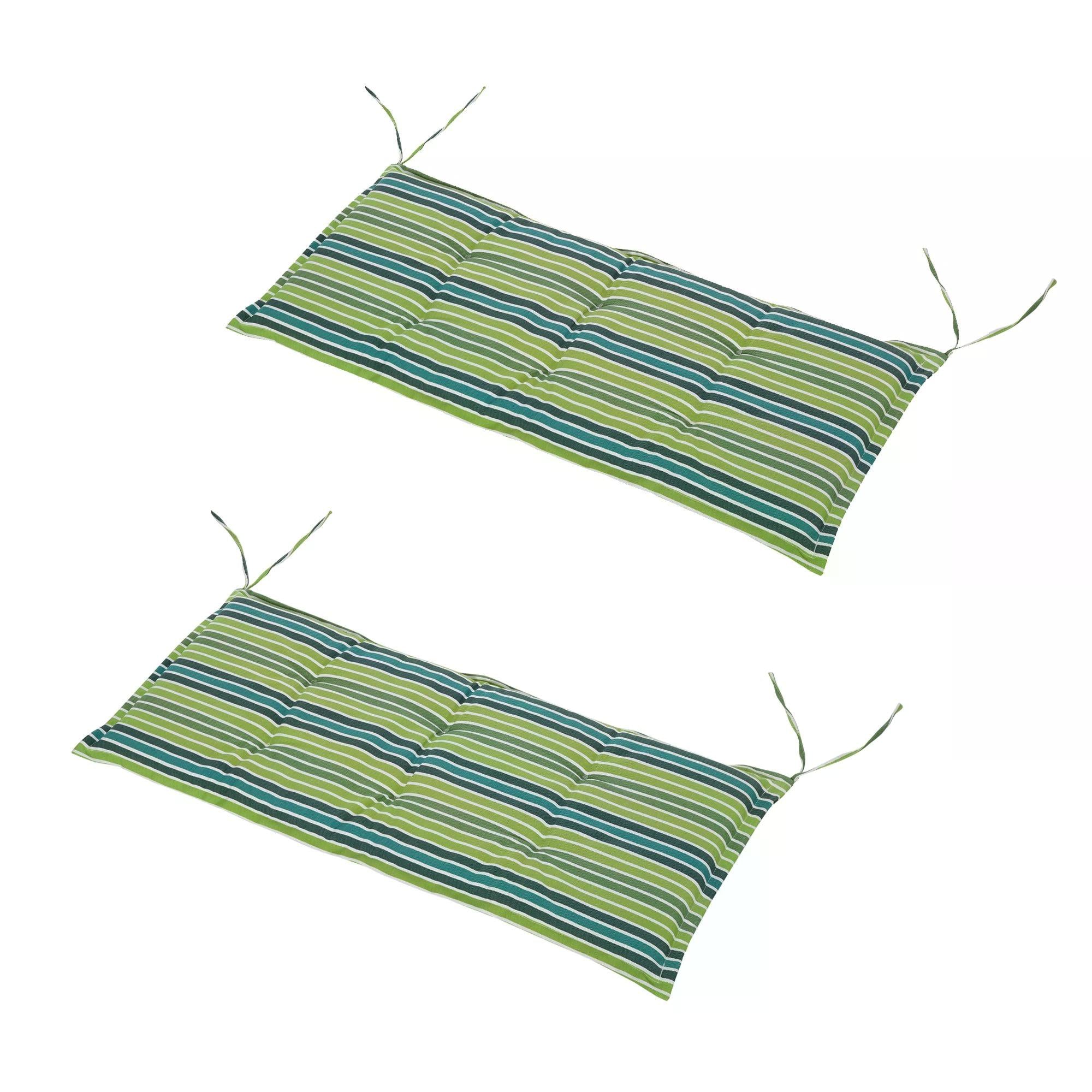 Set of 2 Polyester Outdoor Cushion Pads for Rattan Furniture - Green Stripes