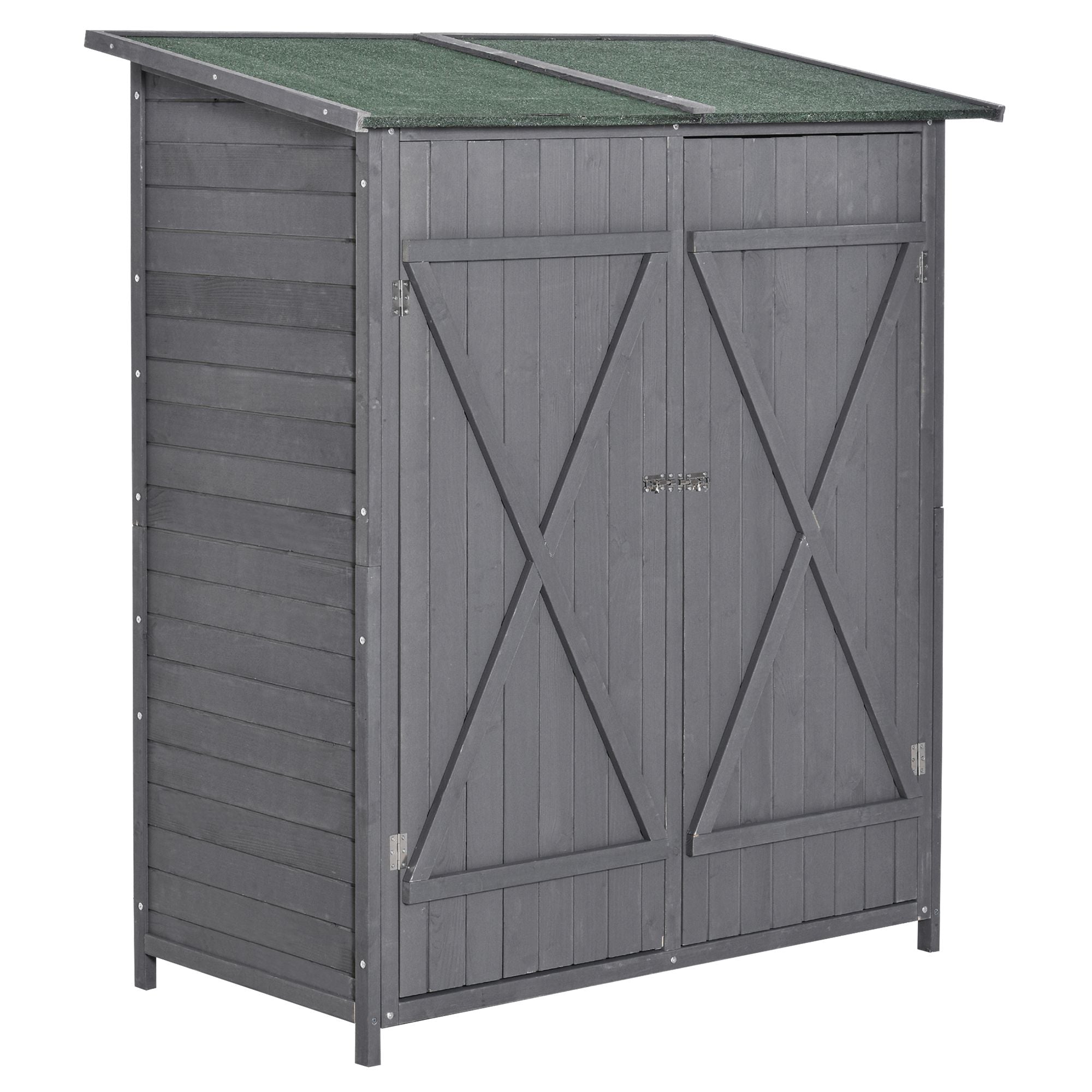 Wooden Garden Storage Shed with Lockable Double Doors and Removable Table Grey