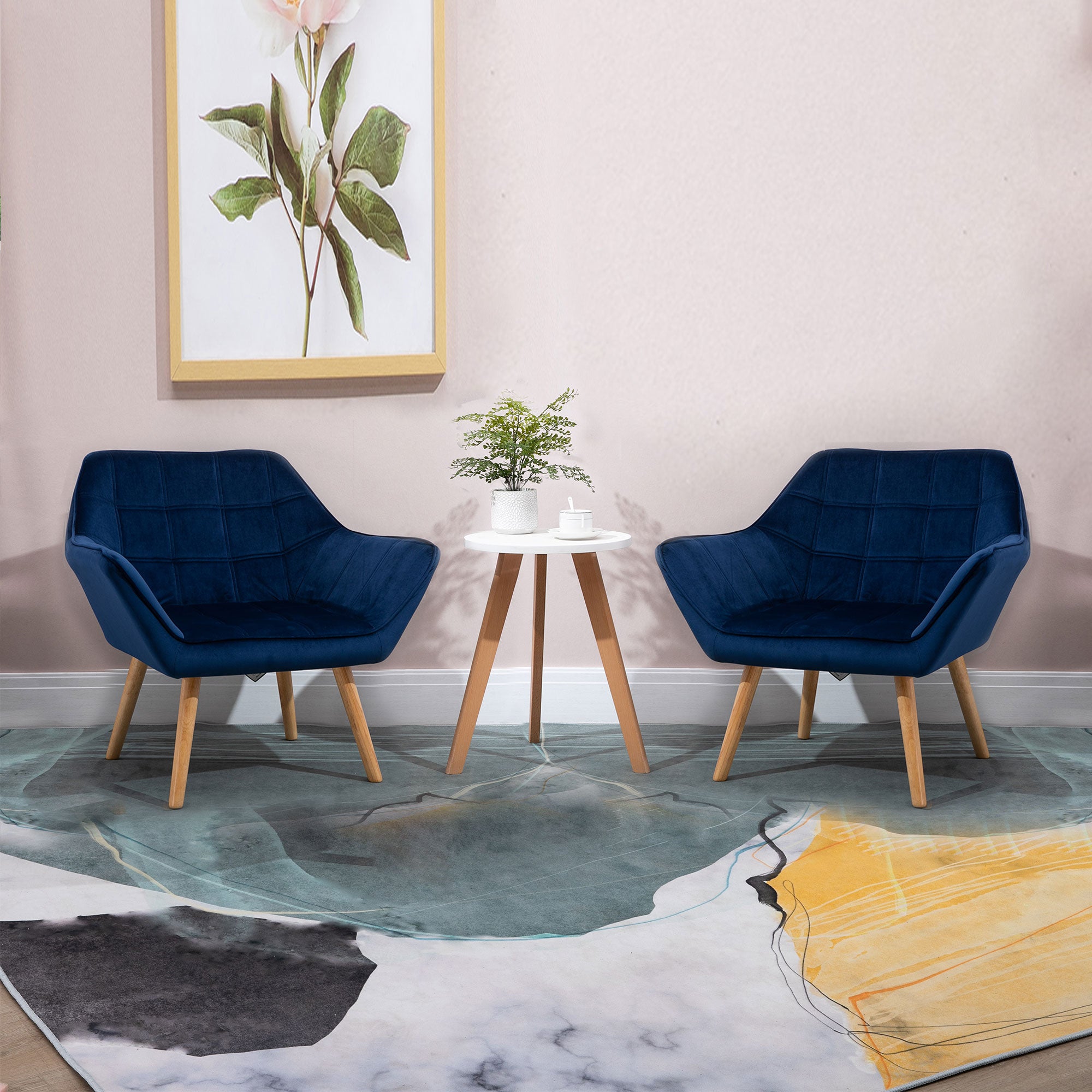 Luxe Velvet Armchair Set of 2 with Lattice Design - Blue