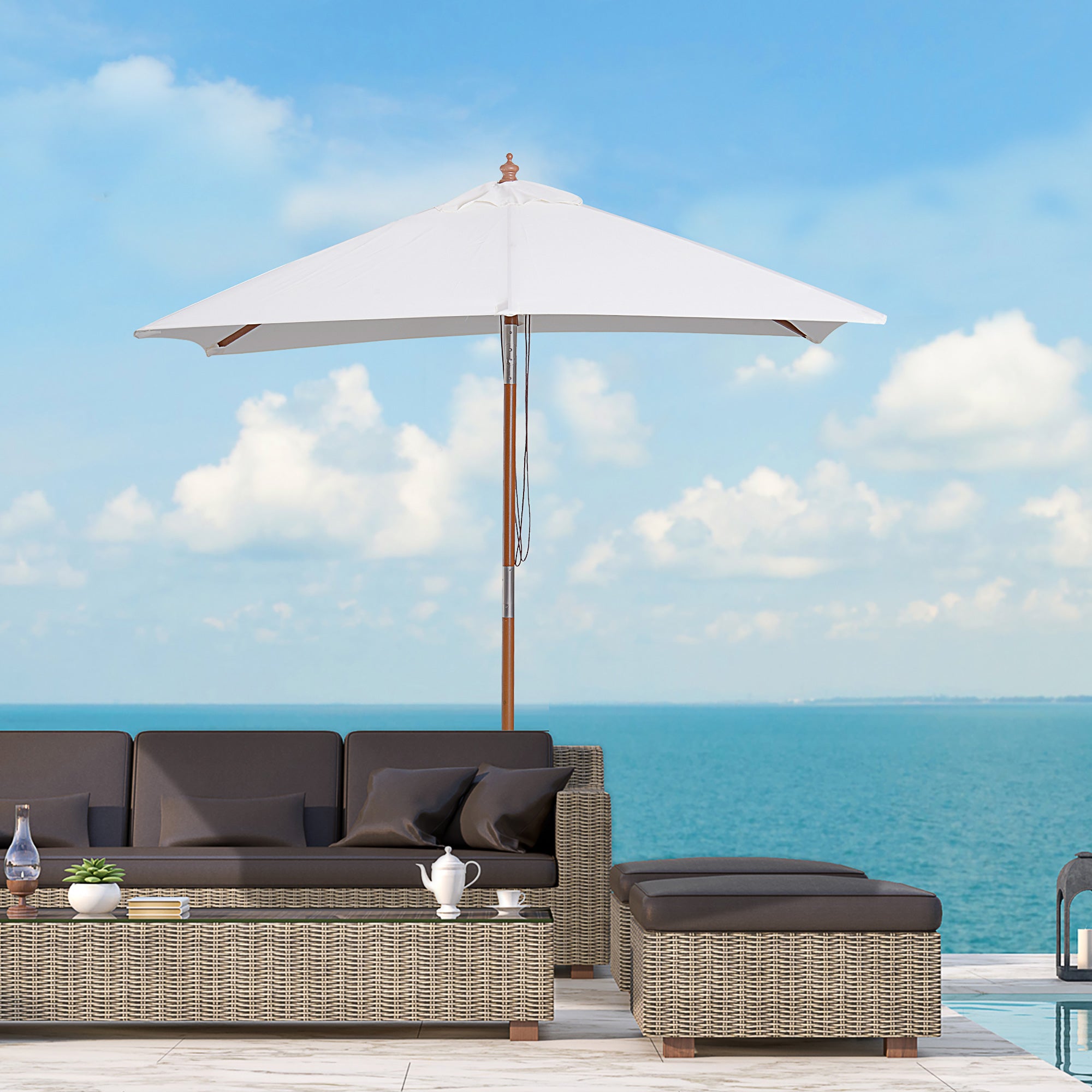 2 Metre Patio Parasol with Fir Wood Pole and Tilt Mechanism - Cream White