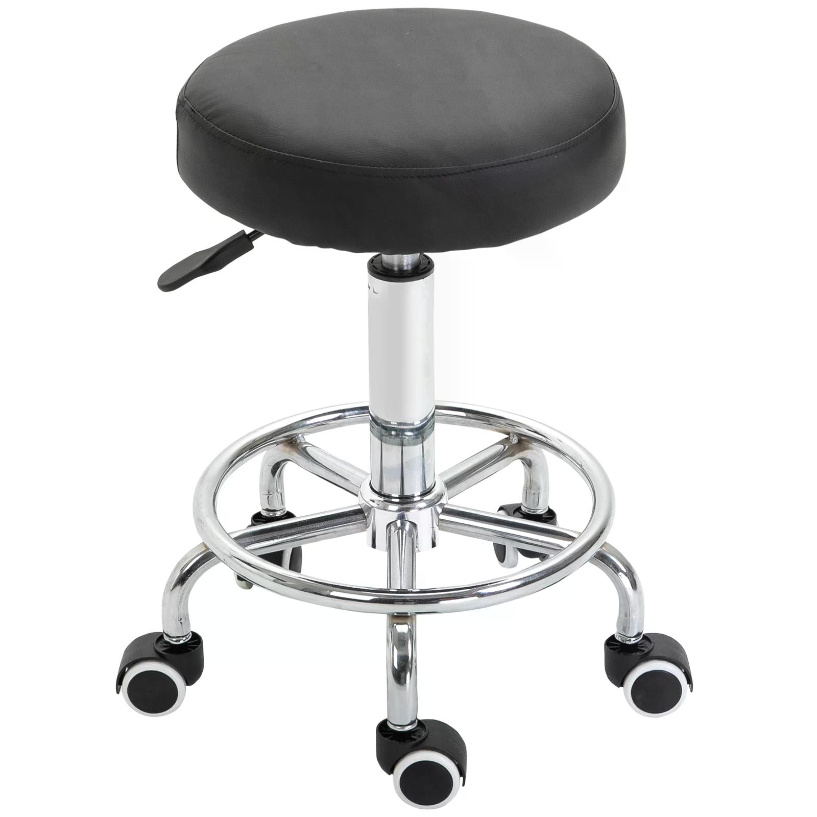 Height Adjustable PU Leather Swivel Salon Stool with Footrest - Black