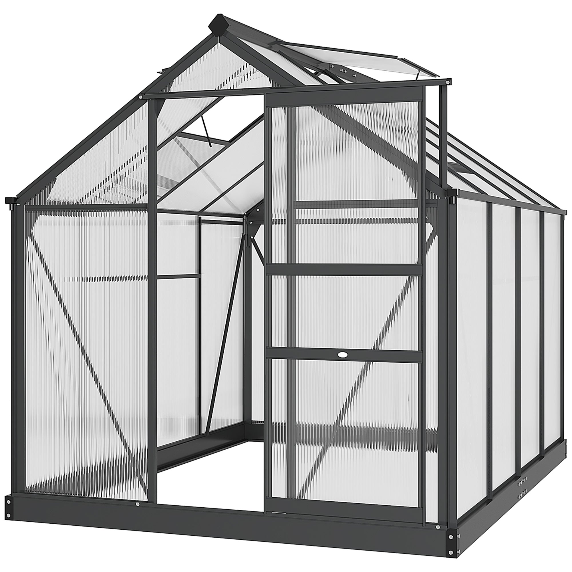 6x8ft Large Polycarbonate Greenhouse with Aluminium Frame and Slide Door