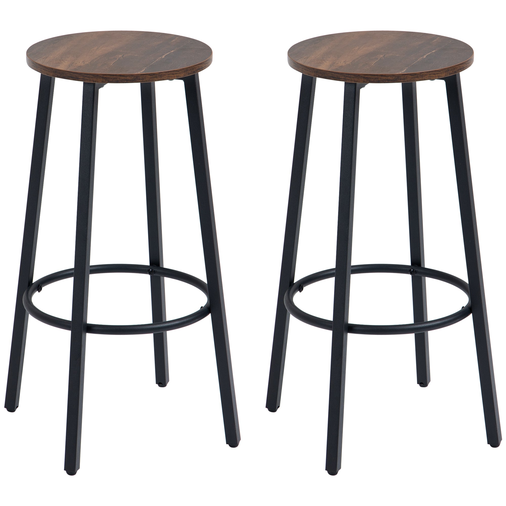 Industrial Bar Stools Set of 2 with Rustic Brown Seats - Kitchen and Dining