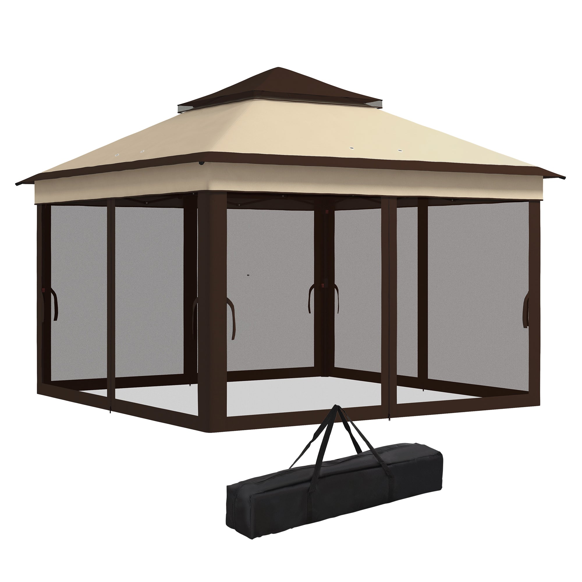 3 x 3 Metre Pop Up Gazebo Set with Removable Mesh Curtains Beige