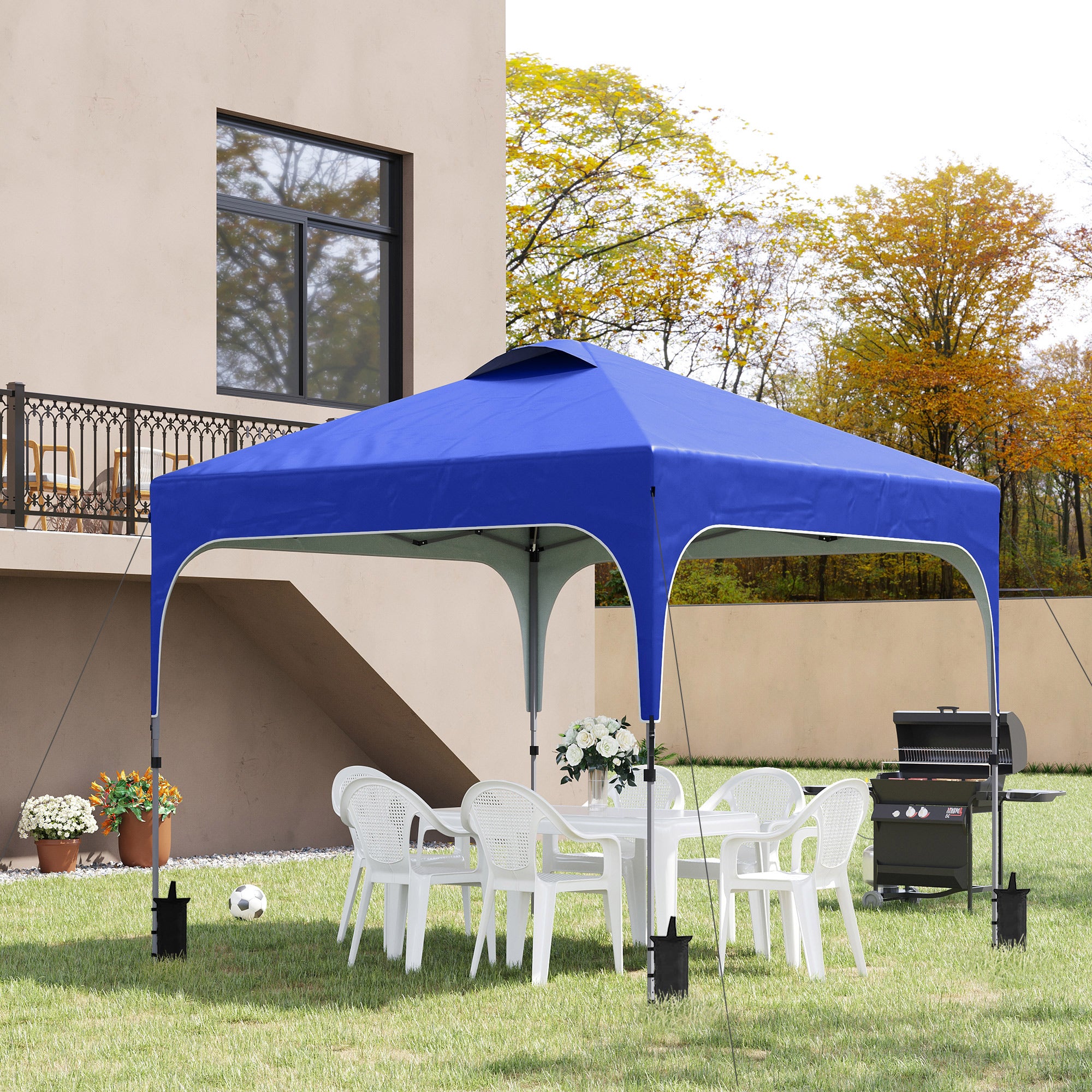 3x3m Pop Up Gazebo Tent Set with Wheels and Weight Bags - Blue
