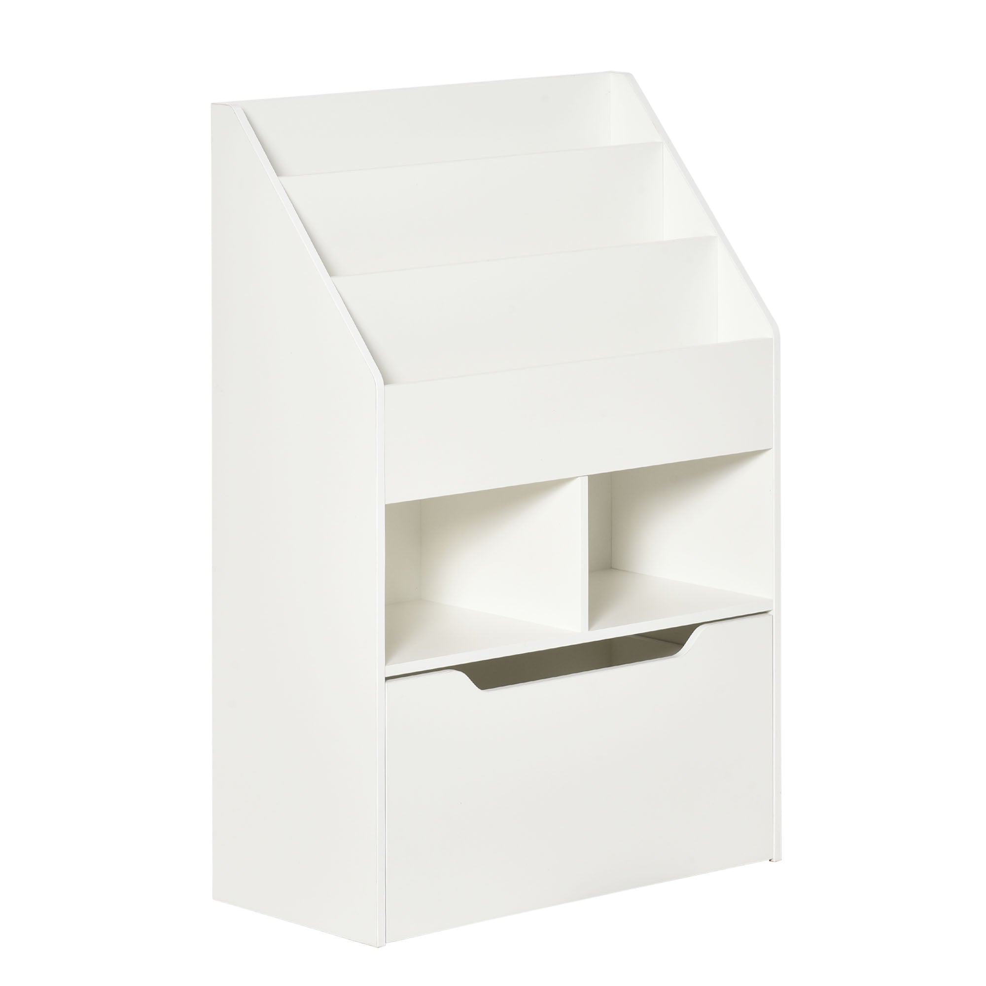 3 Tier Kids Bookshelf With Storage Drawer And Wheels - White