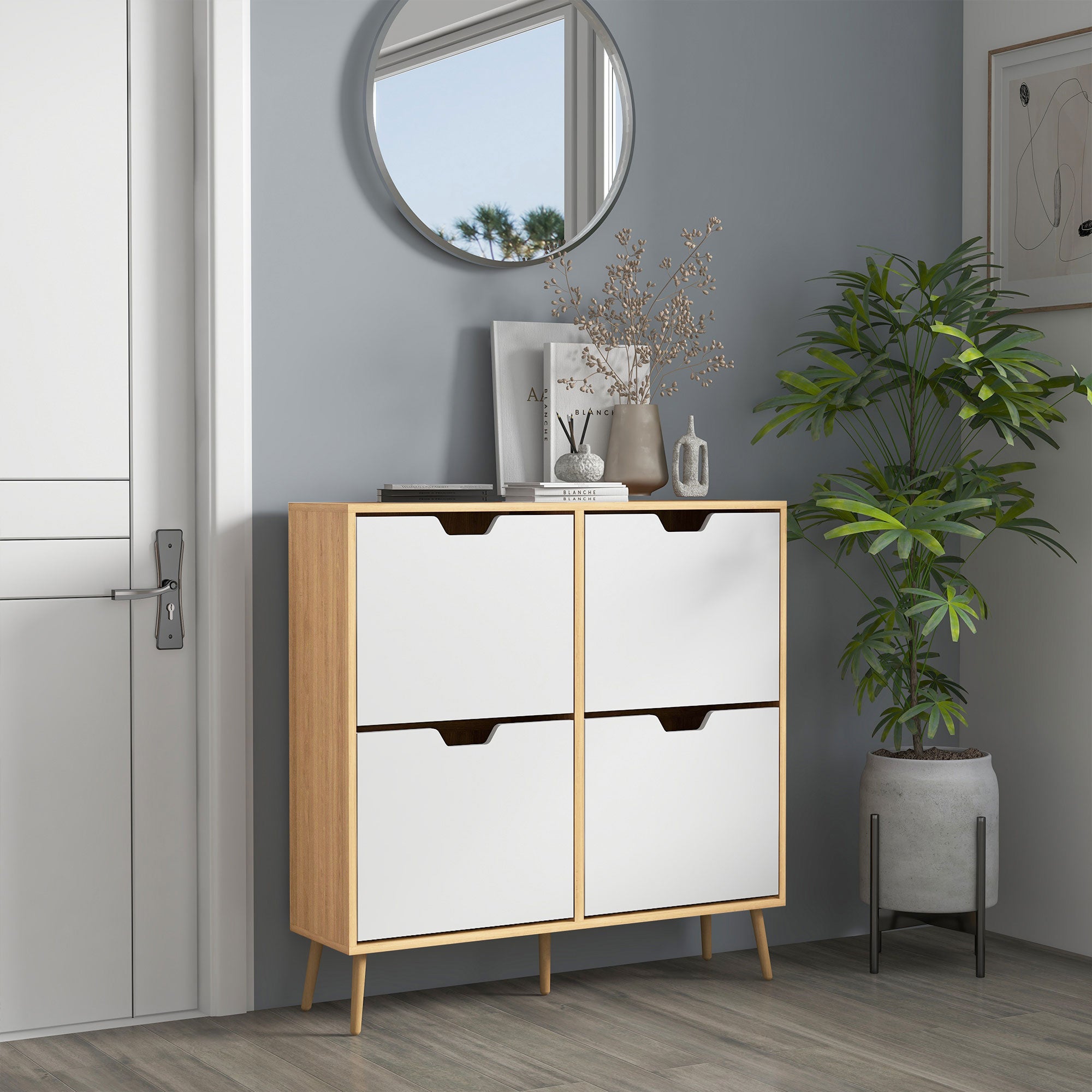 Shoe Storage Cabinet with 4 Flip Drawers for 16 Pairs of Shoes - Natural