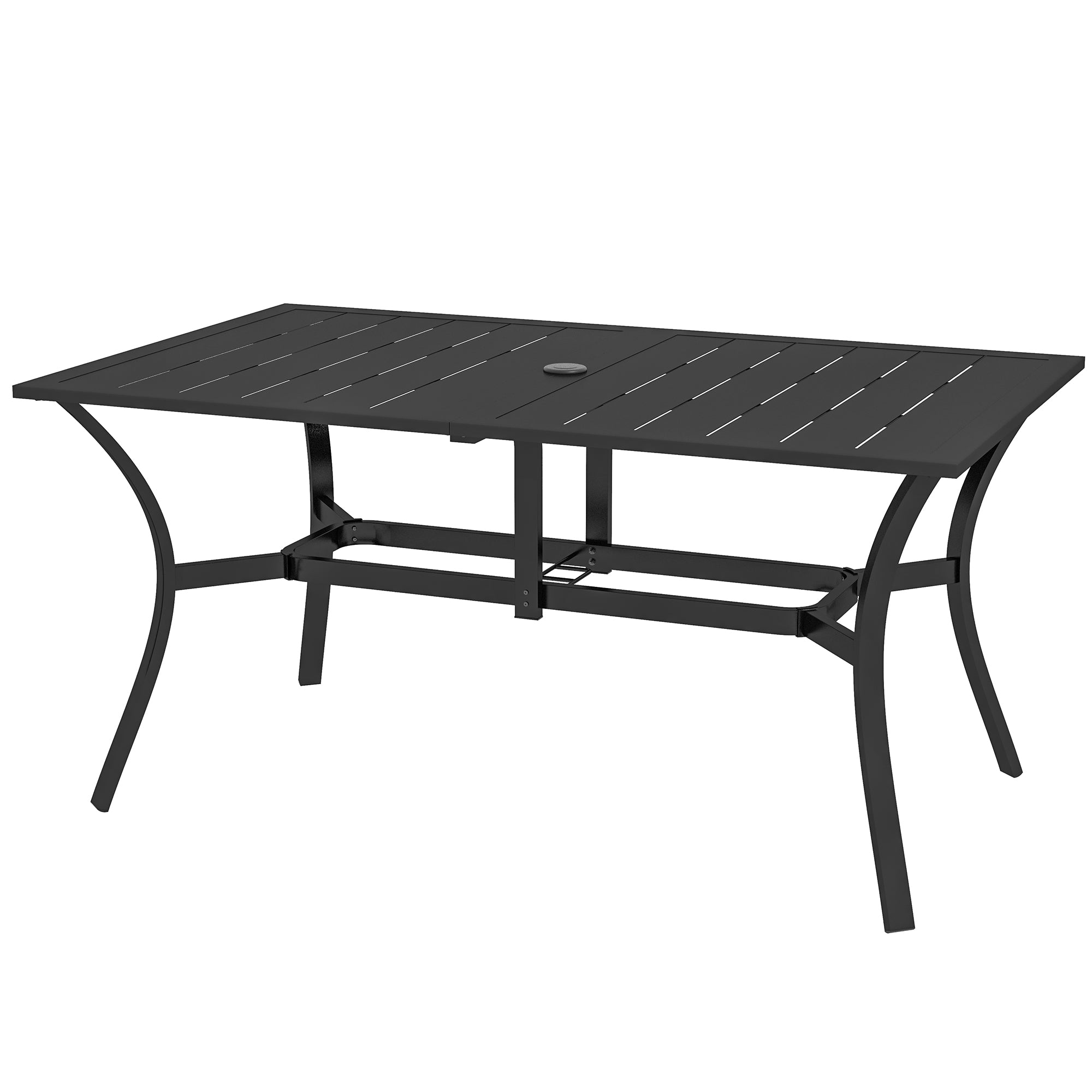 Rectangle 6-Seater Garden Dining Table with Parasol Hole 150x90cm - Black Steel