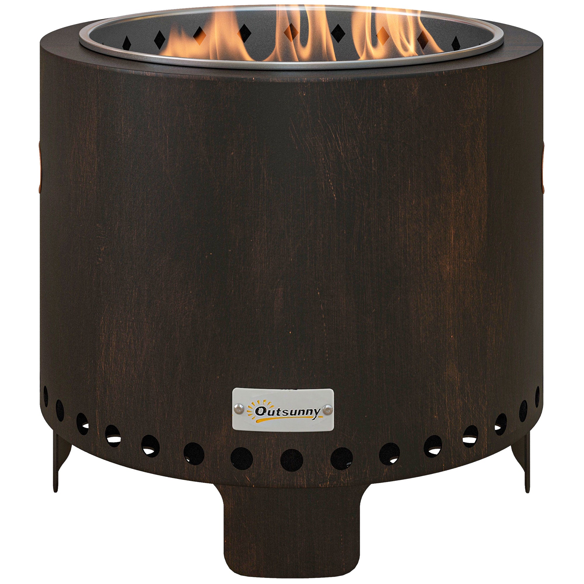 Smokeless Metal Wood-Burning Fire Pit with Poker - Black