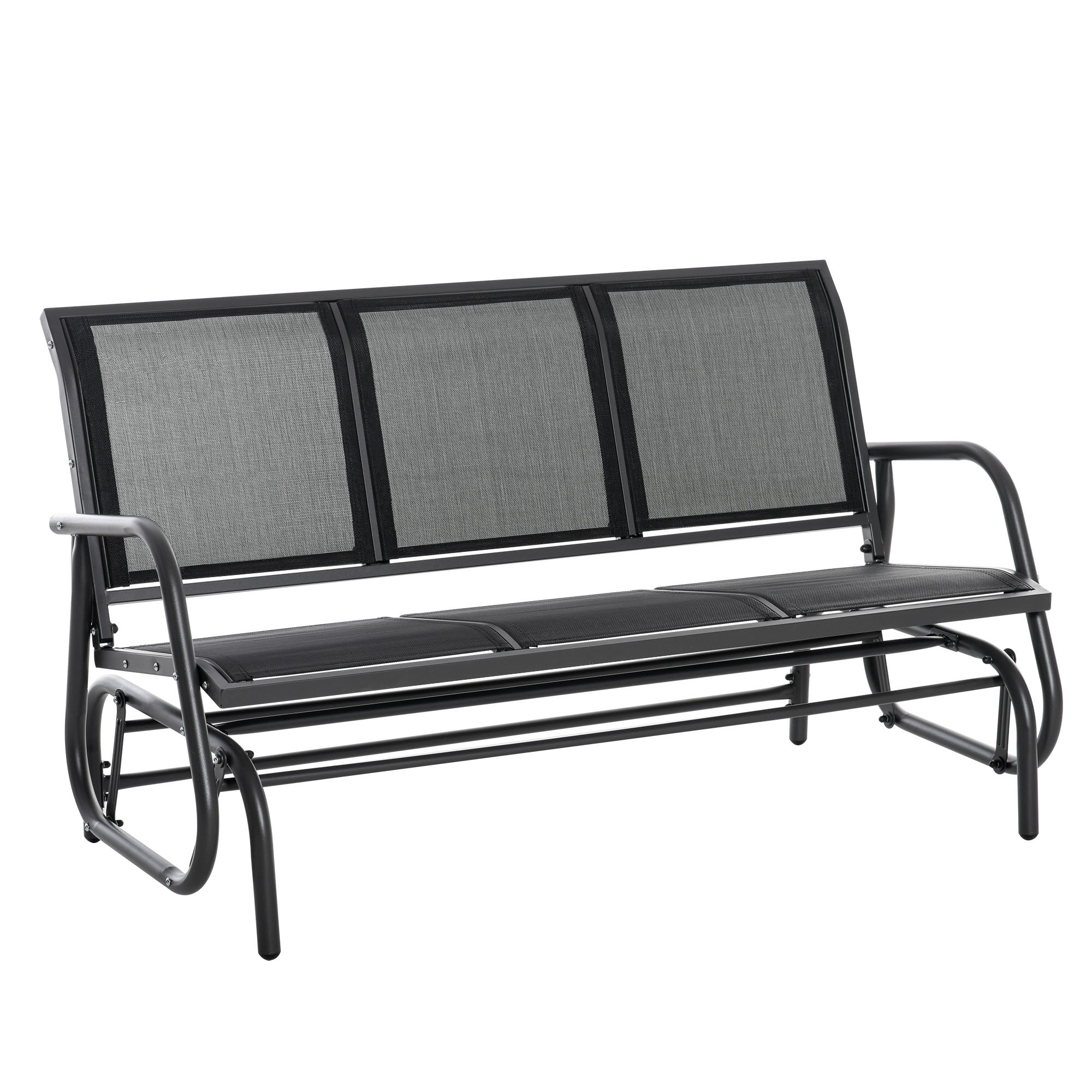 3-Seat Metal Frame Glider Rocking Chair Garden Bench Patio Furniture - Black
