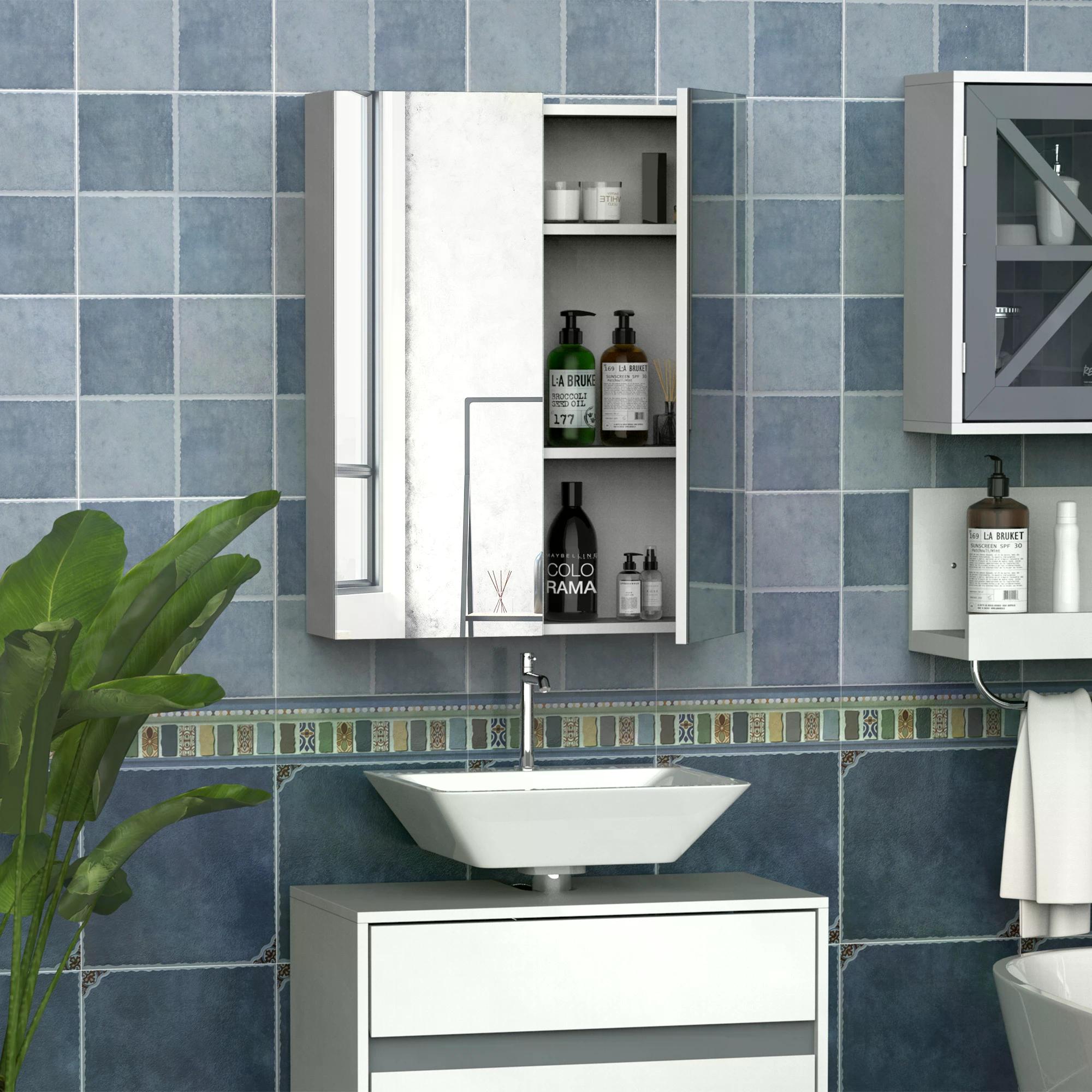 Wall Mounted Bathroom Mirror Cabinet with Adjustable Shelves - White