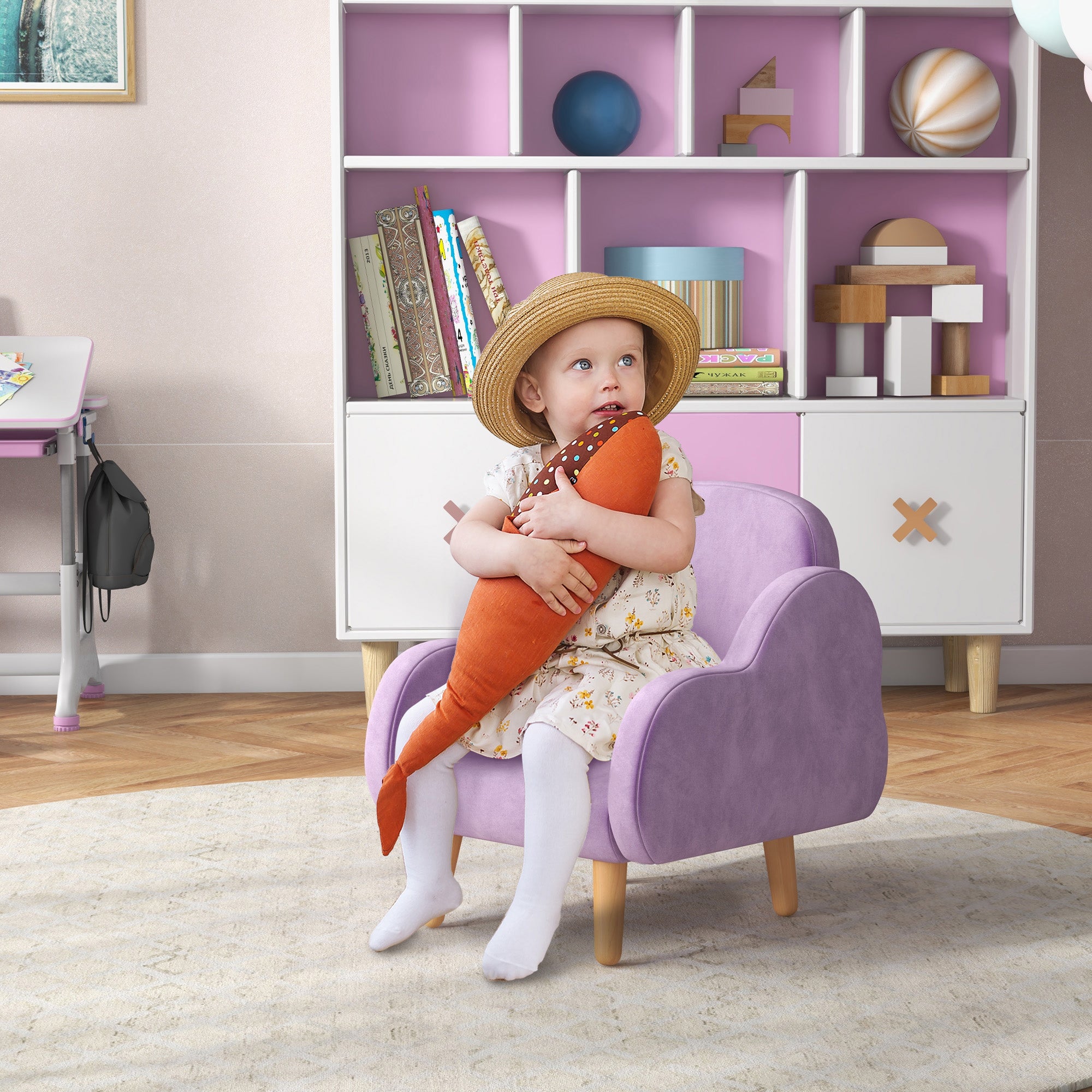 Cloud Shape Toddler Armchair Upholstered in Plush Velvet - Purple