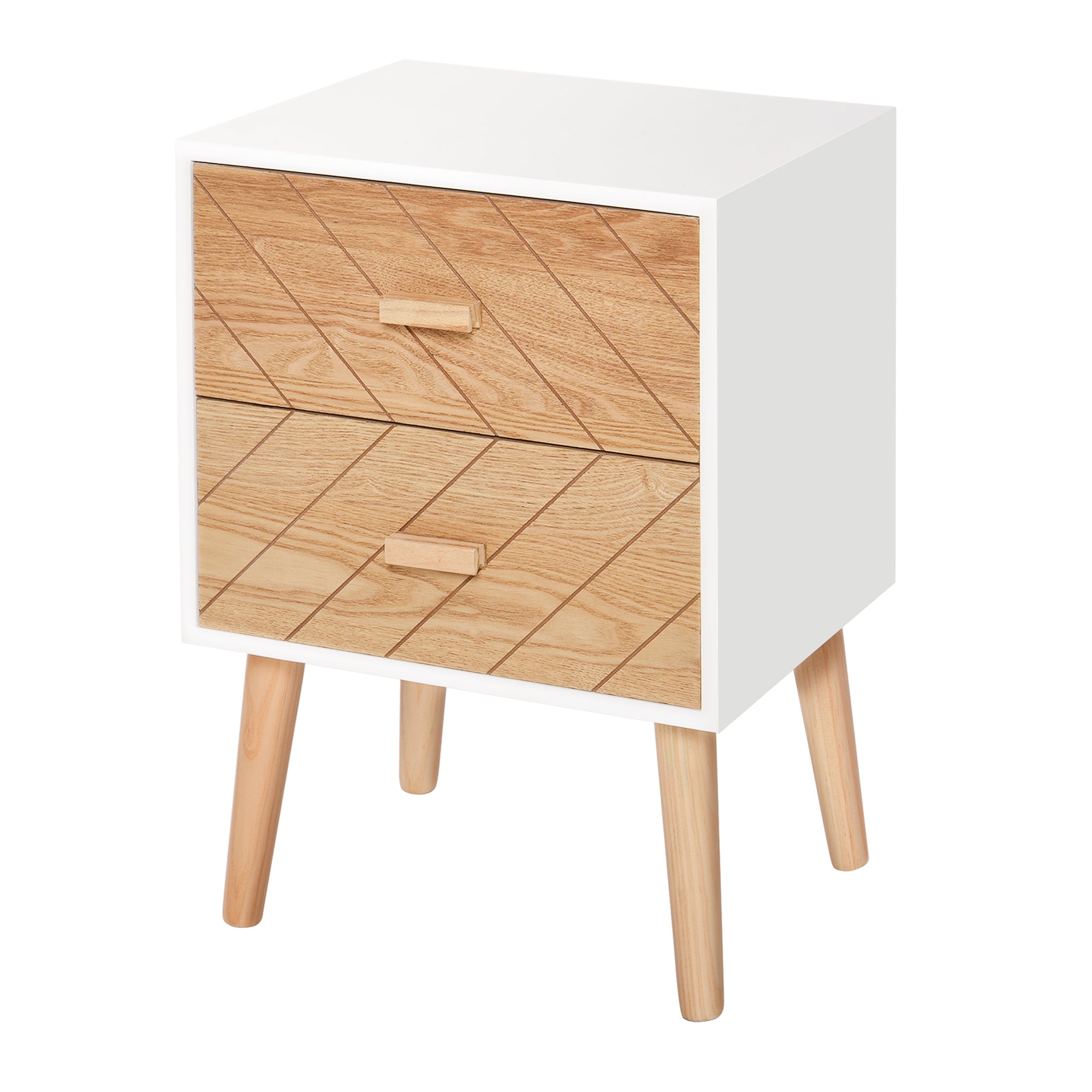 Nordic Style 2 Drawer Wooden Bedside Table for Space-Saving Storage - Natural Wood