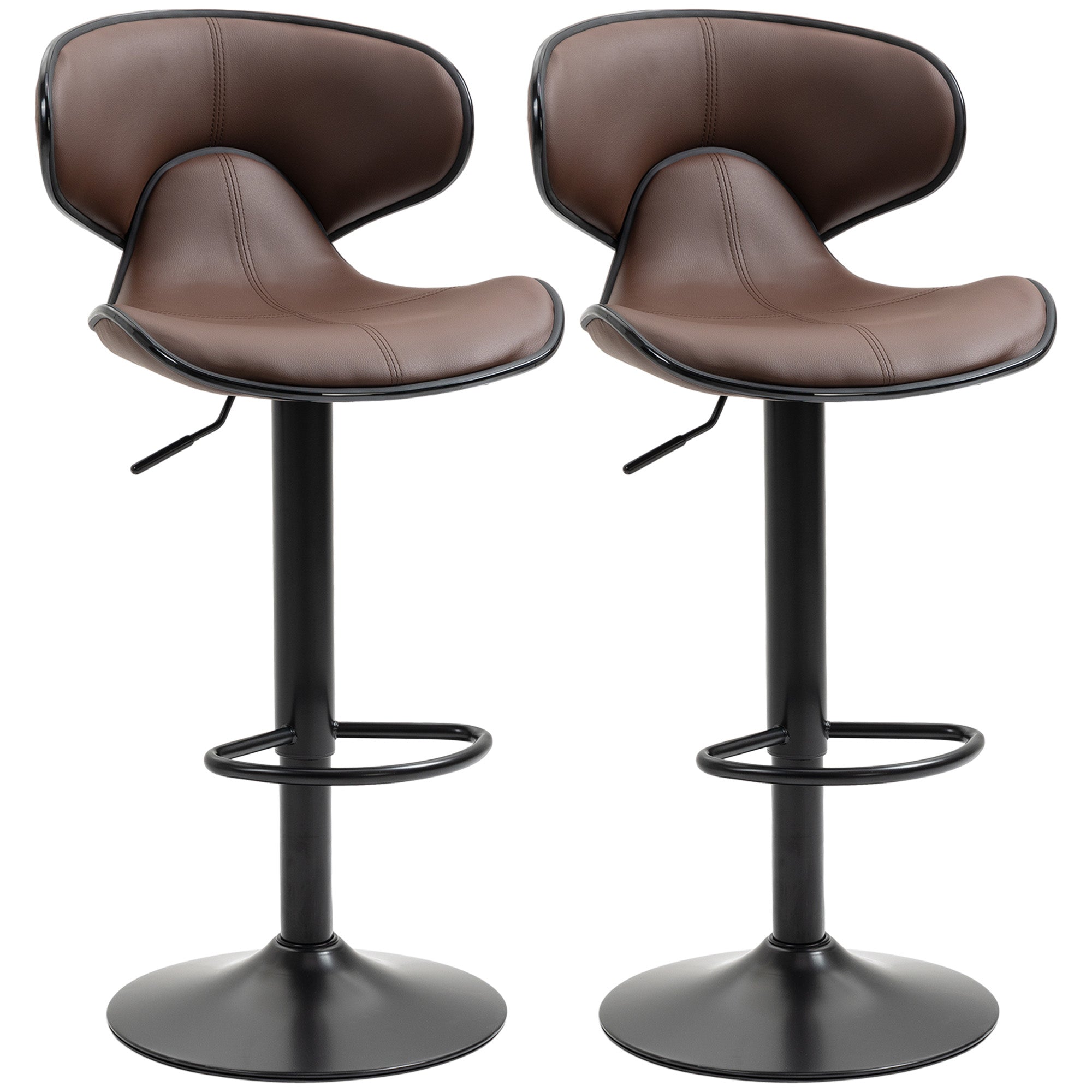 Adjustable Swivel Bar Stools Set of 2 with Curved Backrest - Brown