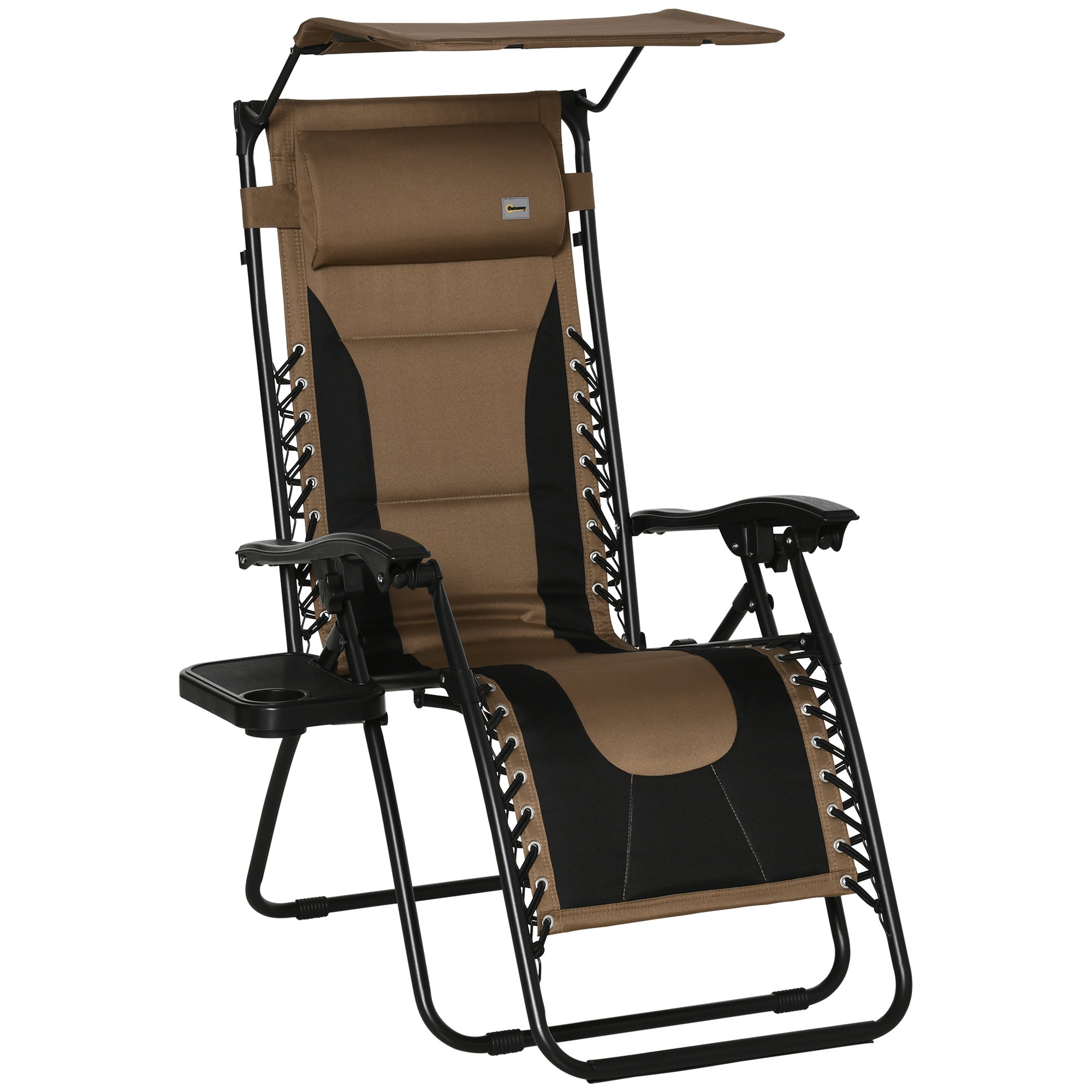 Zero Gravity Folding Lounger Chair with Shade and Cup Holder - Brown