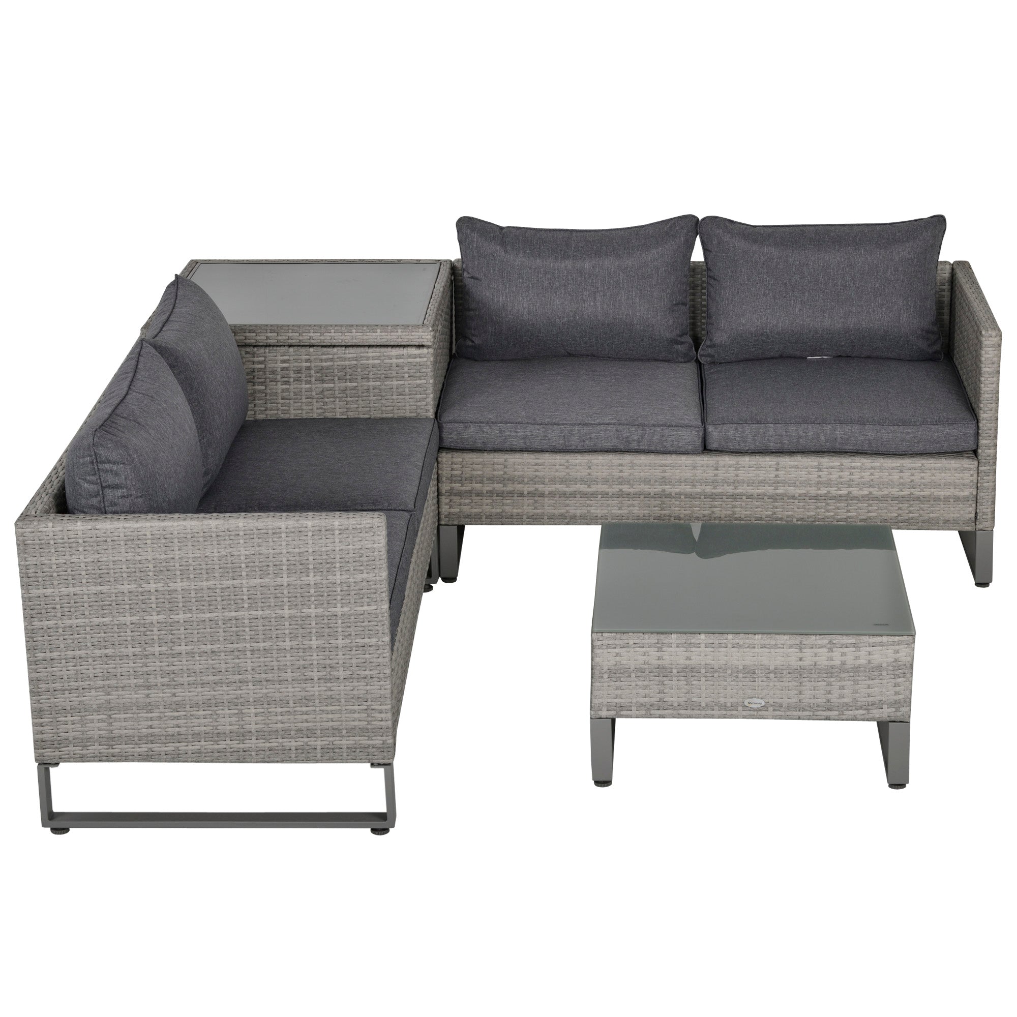 4 Piece Grey PE Rattan Sofa Set with Cushions and Storage Box