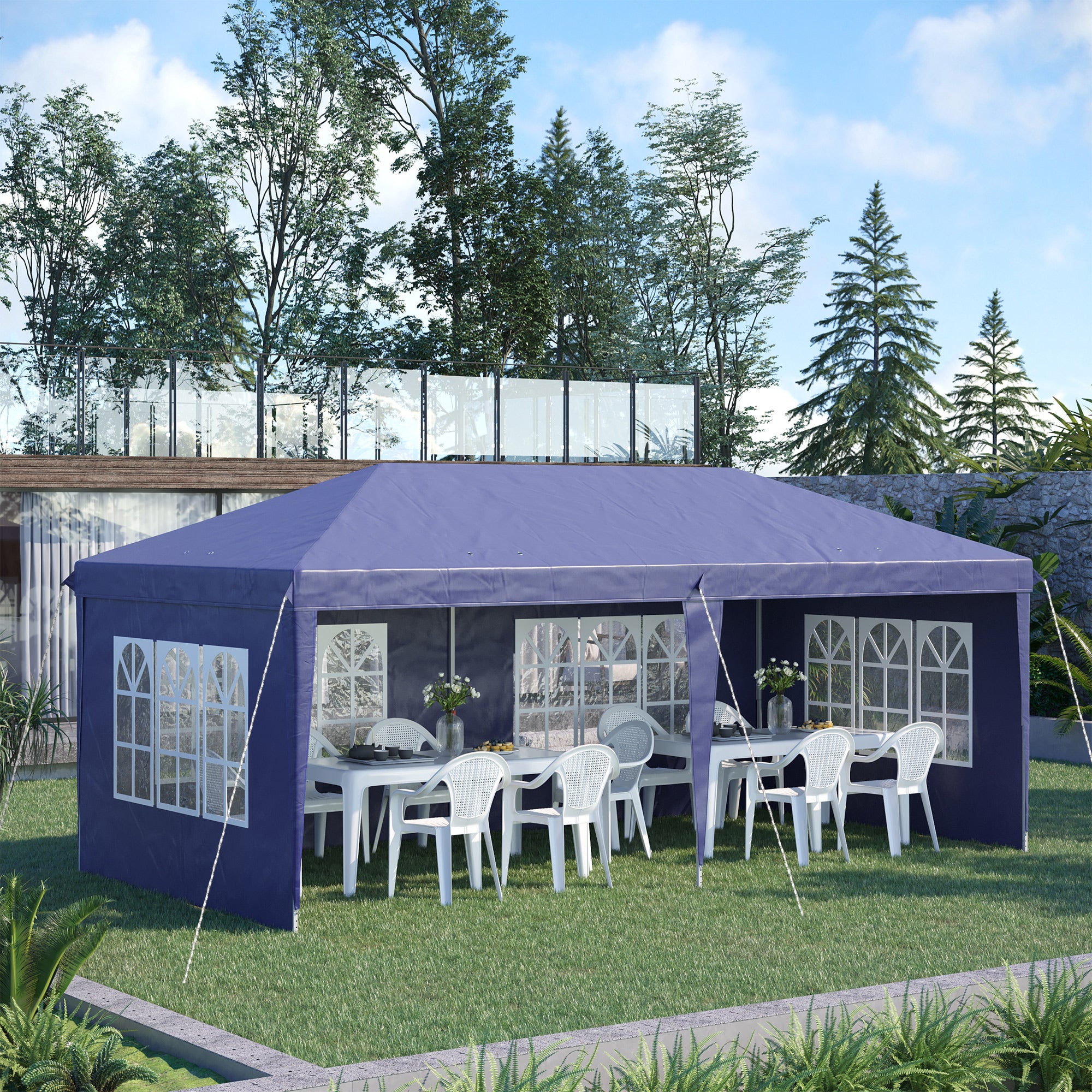 3 x 6m Pop Up Gazebo with Adjustable Height & Removable Sidewalls - Blue