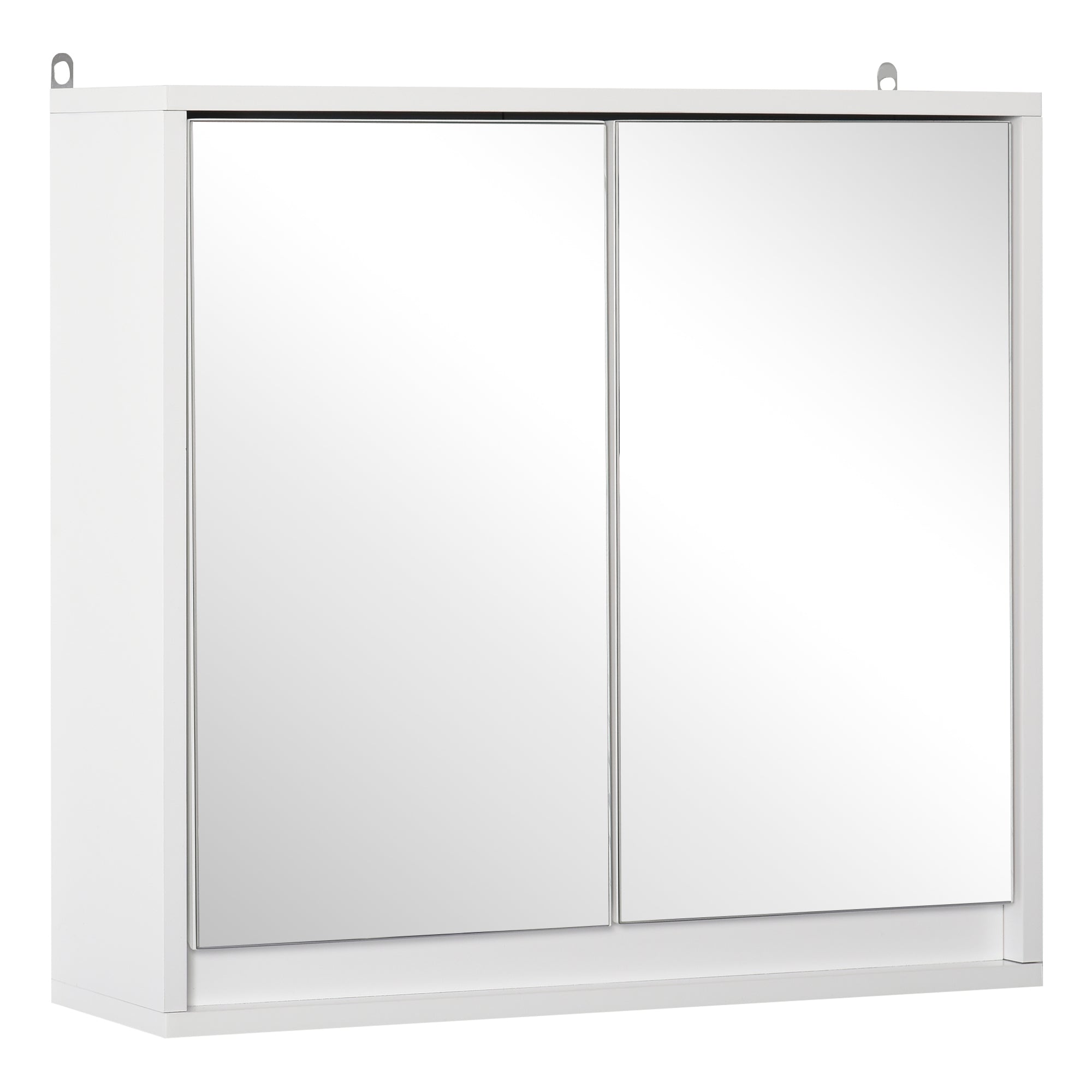 Wall Mounted Double Door Bathroom Cabinet with Mirror and Storage Shelf - White
