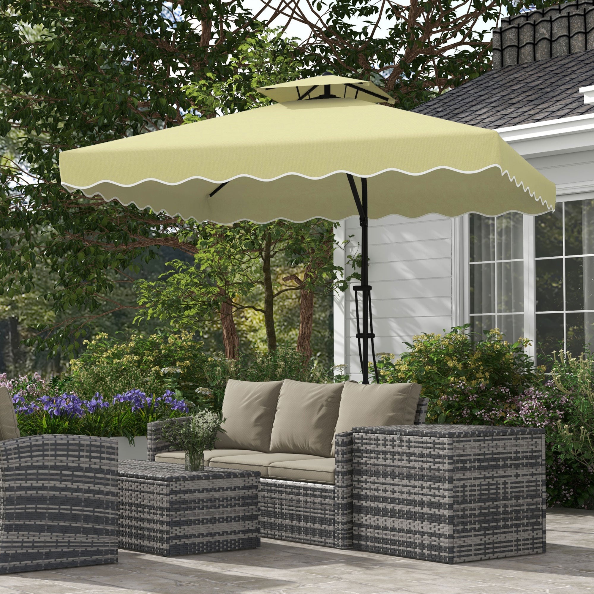2.5m Square Cantilever Garden Parasol with Ruffled Canopy - Beige