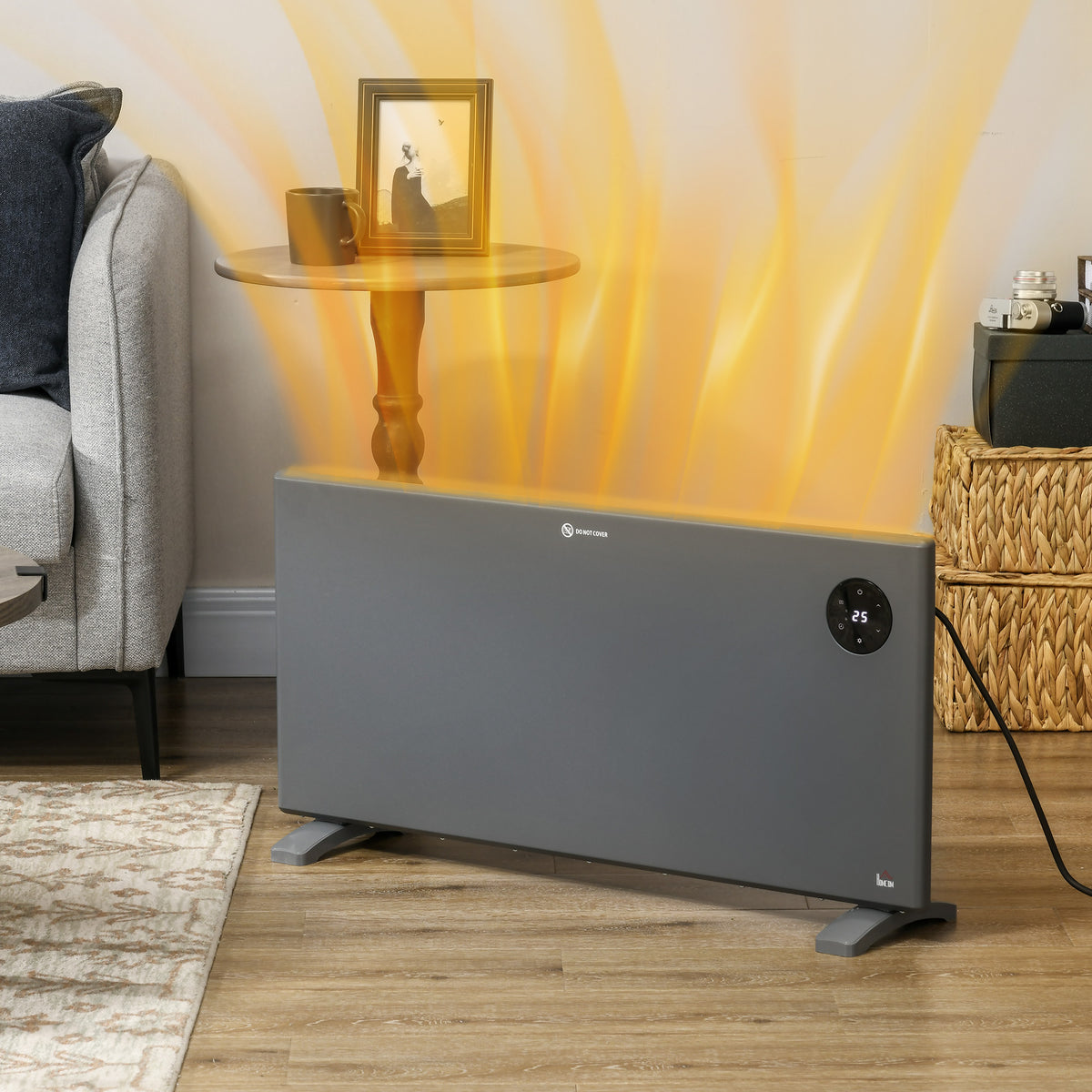 2000W Electric Convector Space Heater with Adjustable Thermostat, Timer, Freestanding or Wall Mounted - Grey