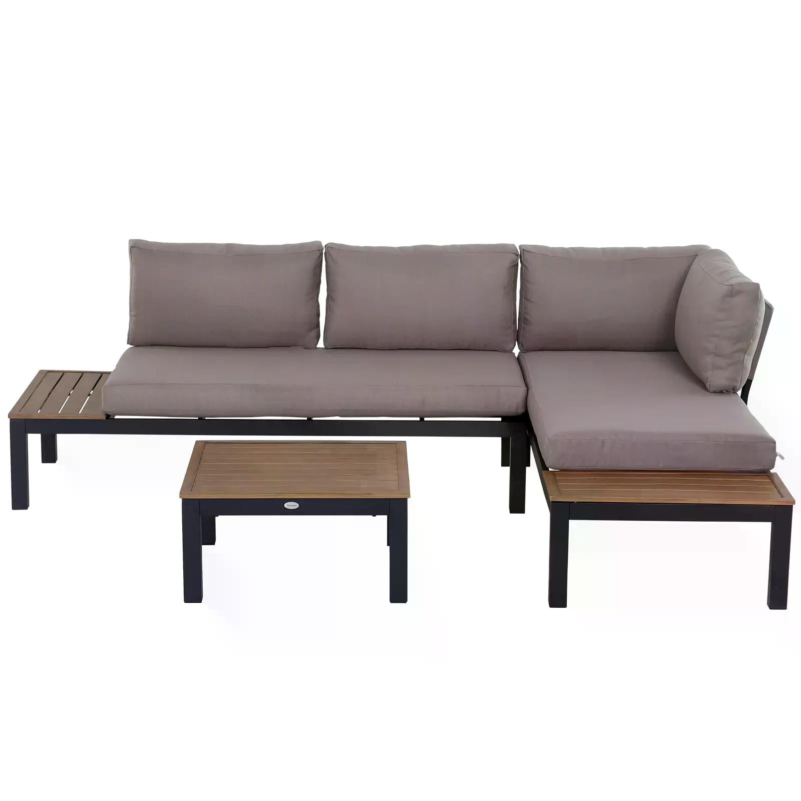 3 Piece Aluminium Frame Garden Furniture Set with Sofa, Chaise Lounge & Coffee Table - Mixed Grey