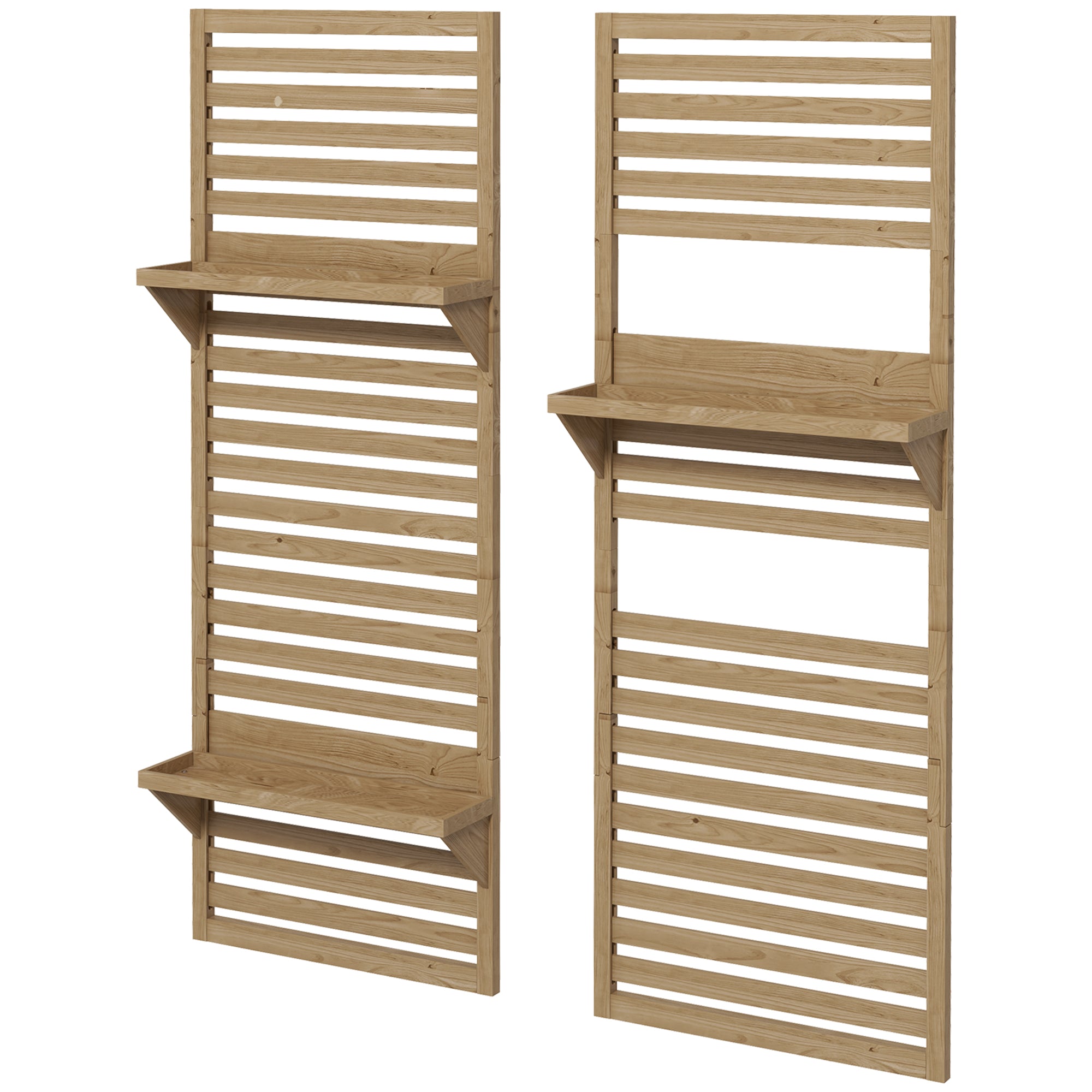 Set of 2 Fir Wood Wall Mounted Plant Stands with Shelves - Natural