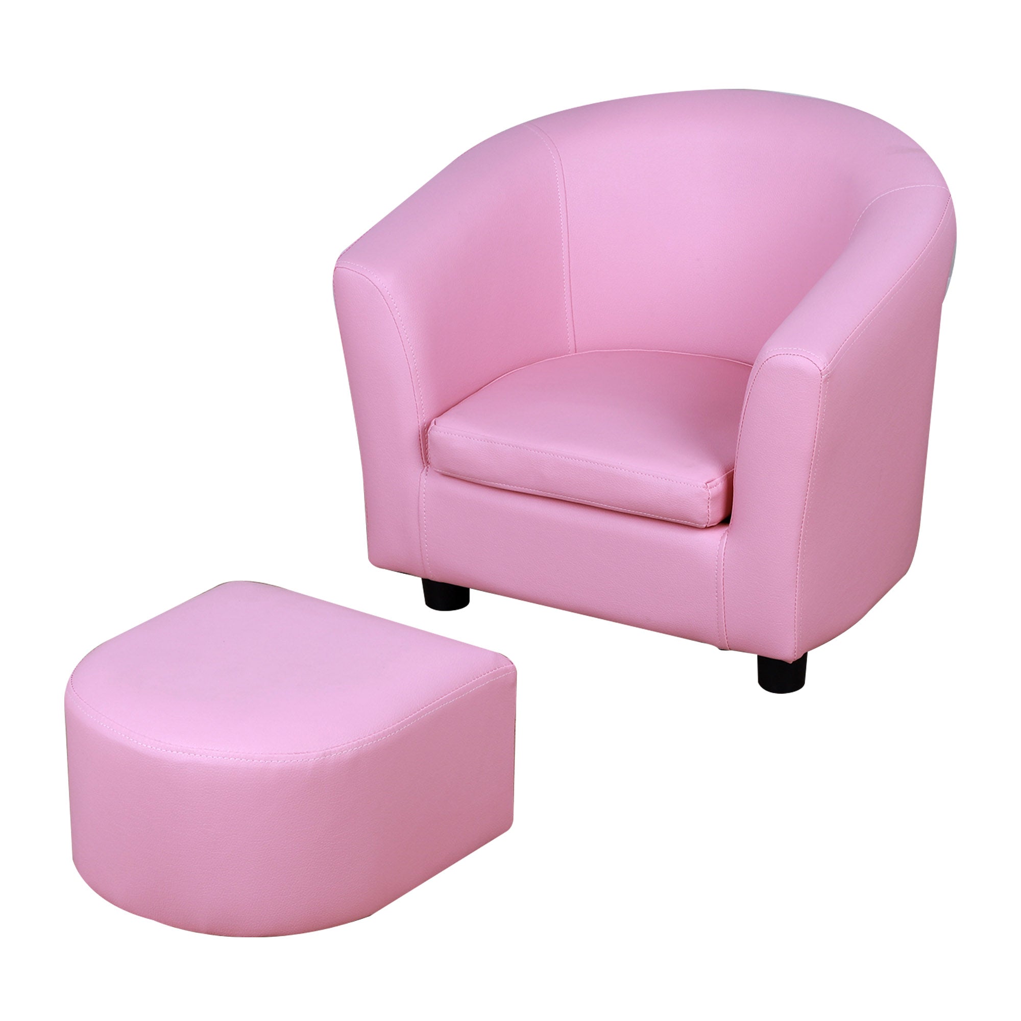 Kids Toddler Sofa and Armchair with Footstool - Pink, Thick Padding