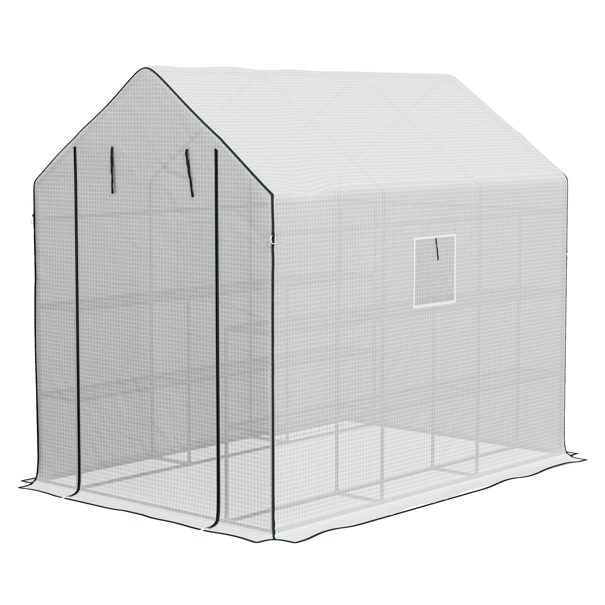 Walk-In Greenhouse with 3 Tier Shelves and PE Cover - Green