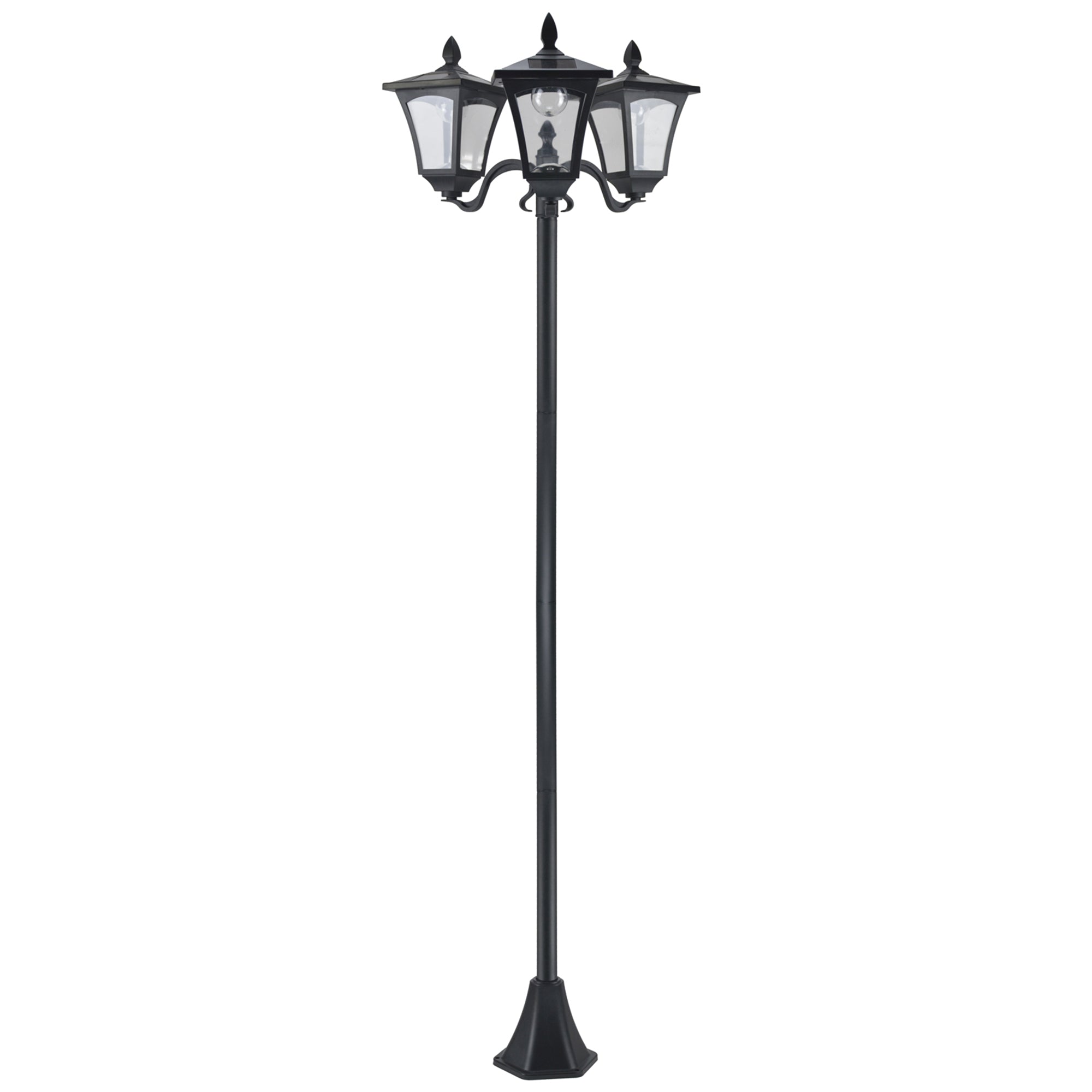 3 Piece Solar Powered Stainless Steel Lamp Posts - Black