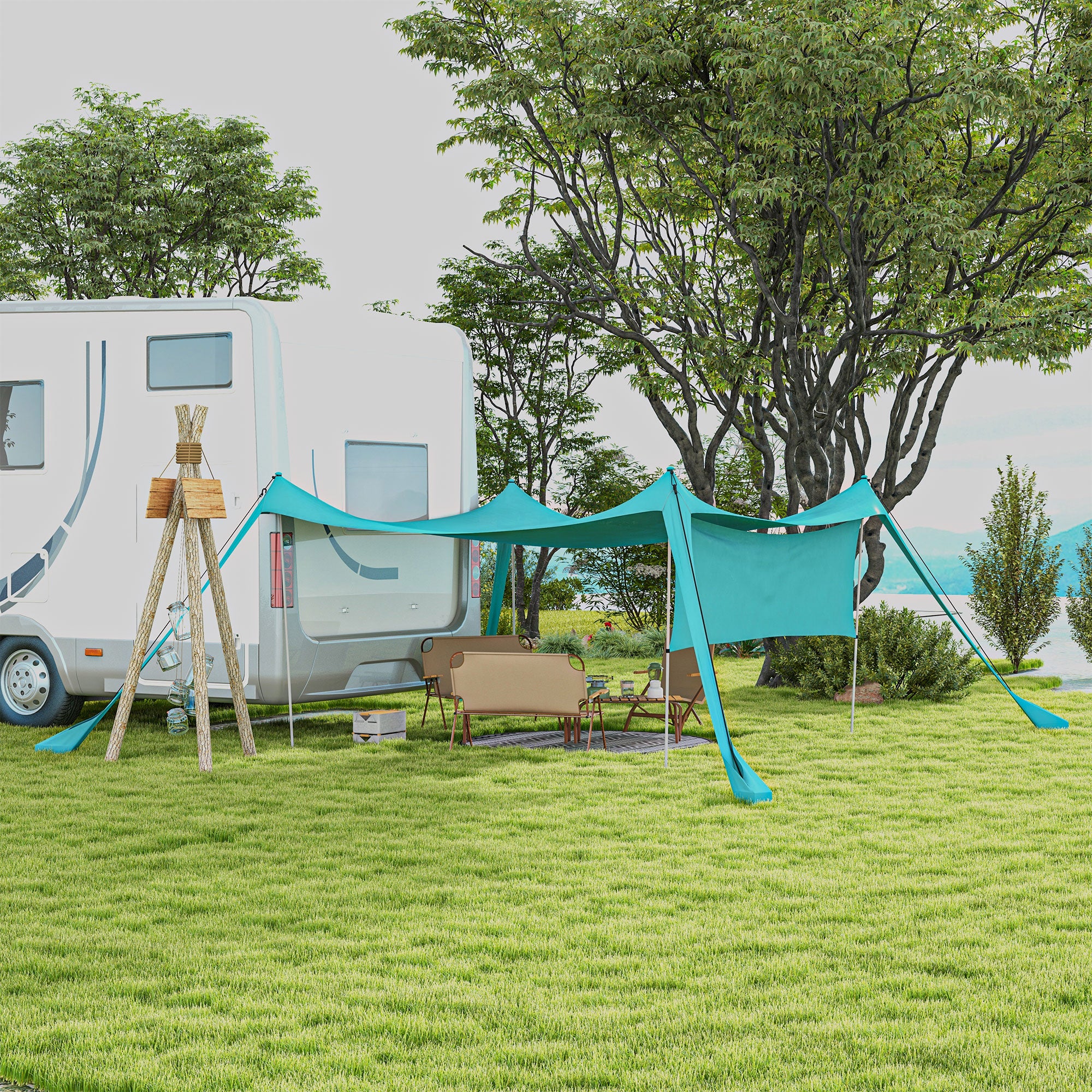 UV Resistant Beach Tent with Detachable Sidewall - Sky Blue