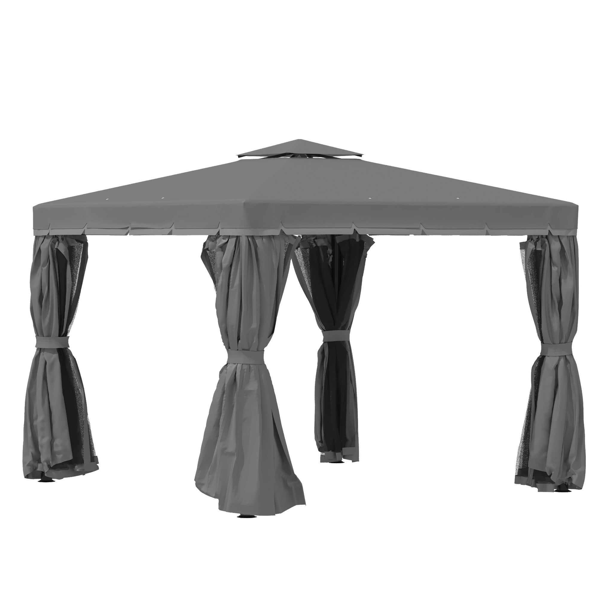 3 x 3 Metre Patio Gazebo Canopy Set with Water Repellent Roof and Mosquito Netting - Dark Grey