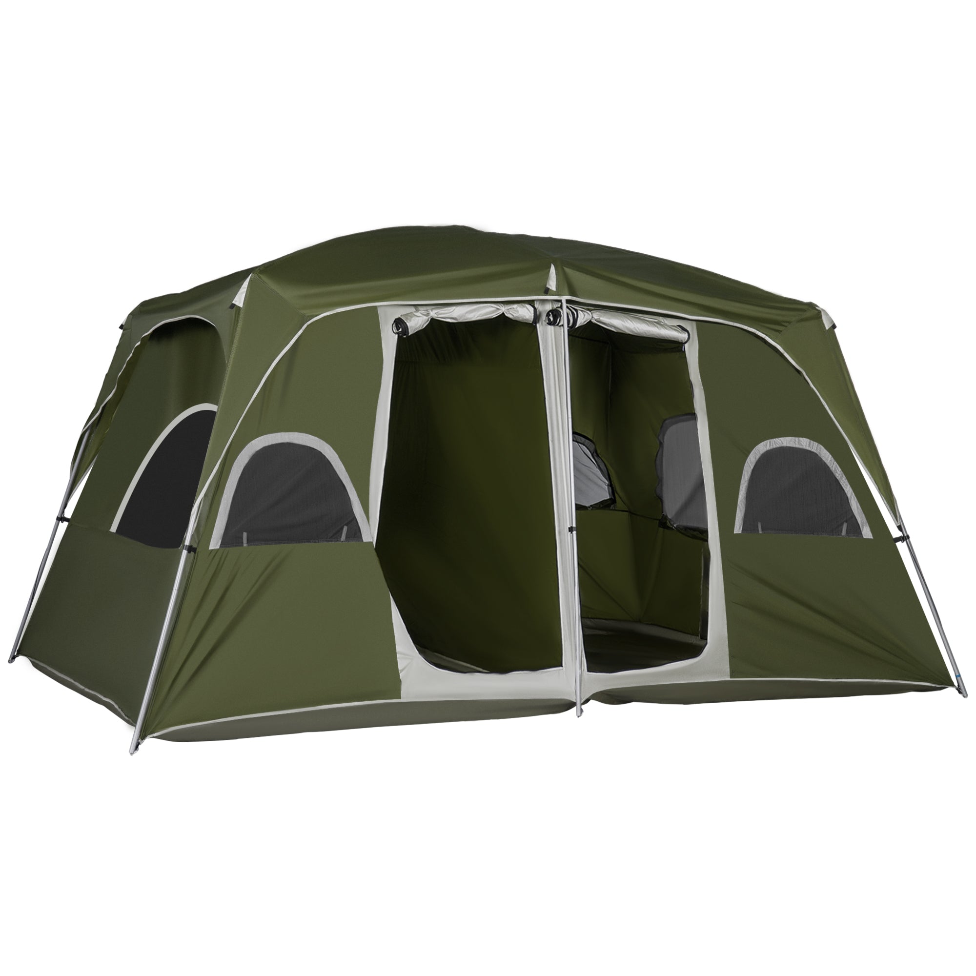 4-8 Person Family Camping Tent with Separate Rooms and Large Mesh Windows - Green