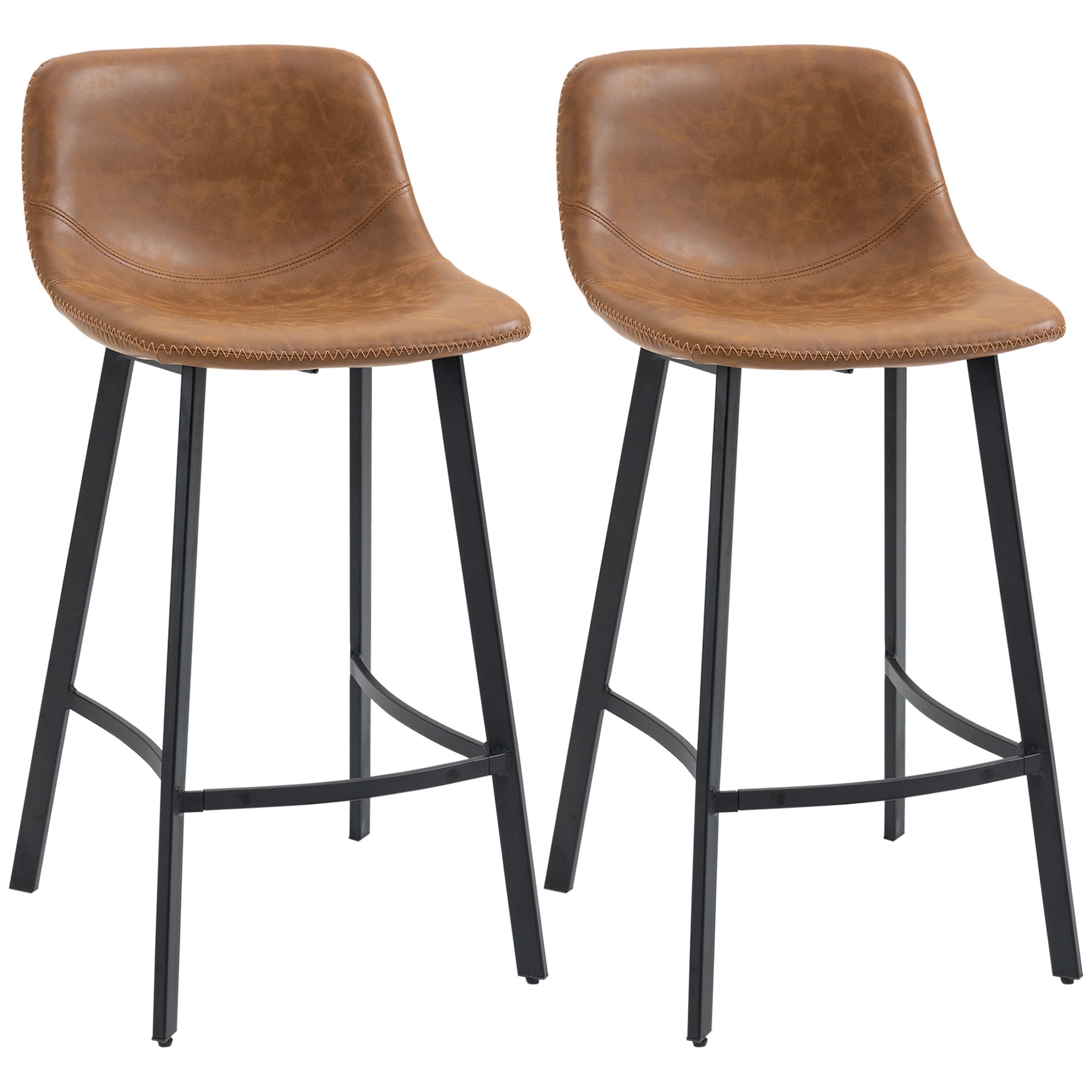 Industrial Upholstered Bar Stools Set of 2 with Back - Brown