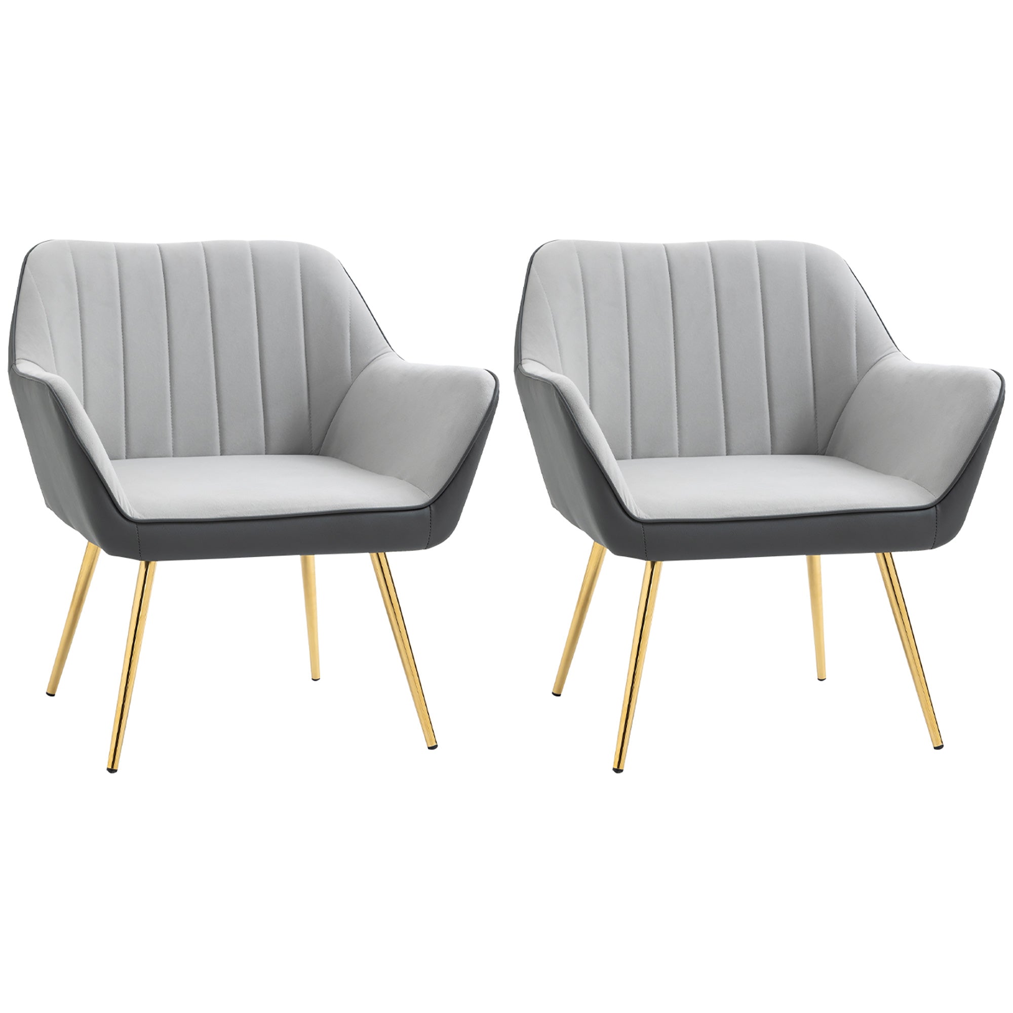 Modern Velvet Armchairs Set of 2 with Golden Steel Legs - Light Grey