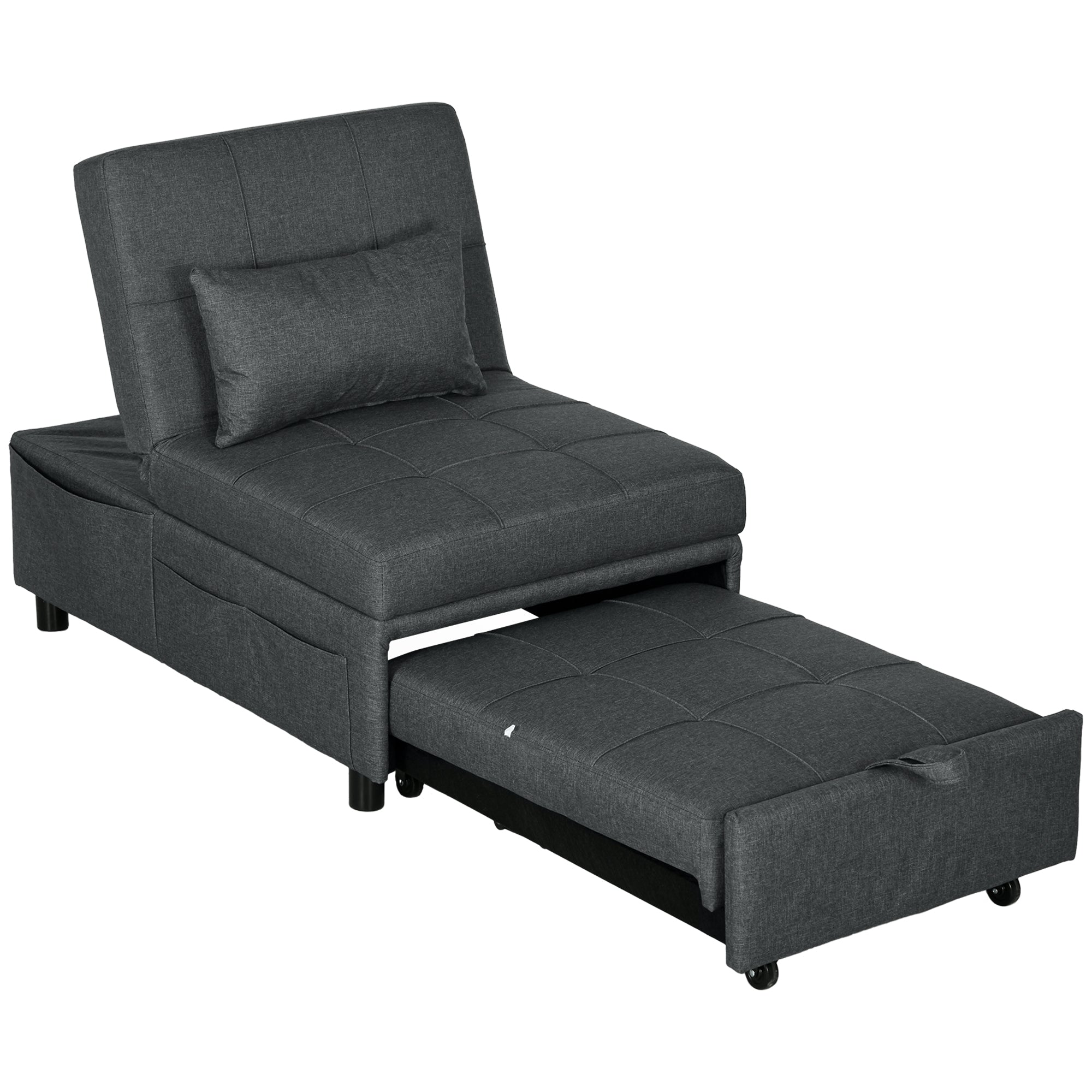4-in-1 Convertible Chair Bed with Adjustable Recliner, Wheels & Pillow - Grey