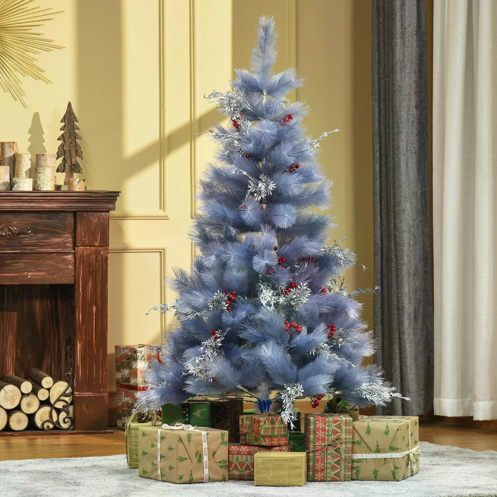 150cm Christmas Tree with Replica Berries and Spruce Decoration - Grey